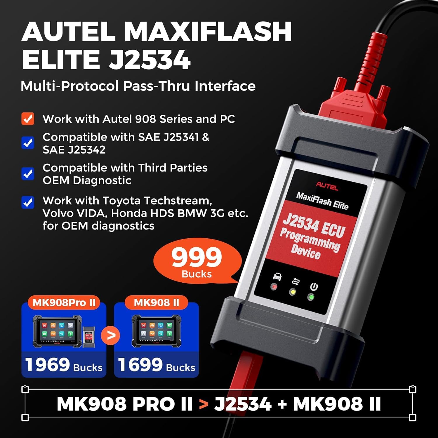 Autel MaxiCOM MK908 Pro II MK908P II: 2025 J2534 Reprogramming Tool as Elite II PRO, MSUltra MS919, 38+ Service, Bidirectional, Level-Up of MS908S Pro Elite with J2534 Pass-Thru, AutoScan 2.0, OS 10