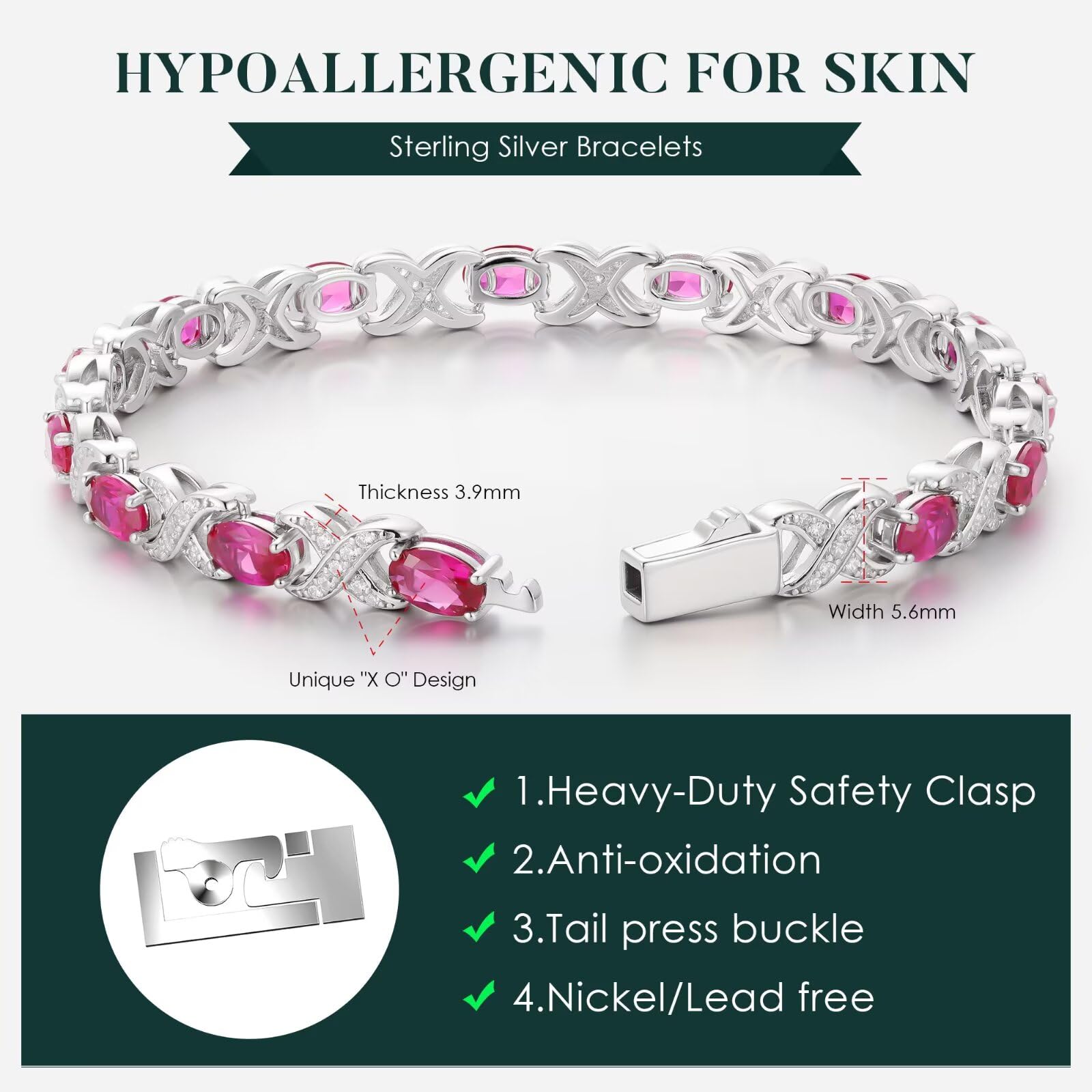 Iefil April Birthstone CZ Tennis Bracelets Unique X O Design Oval Birthstone Bracelets for Women Mothers Day Gifts Anniversary Jewelry Gifts for Wife Mom 7"