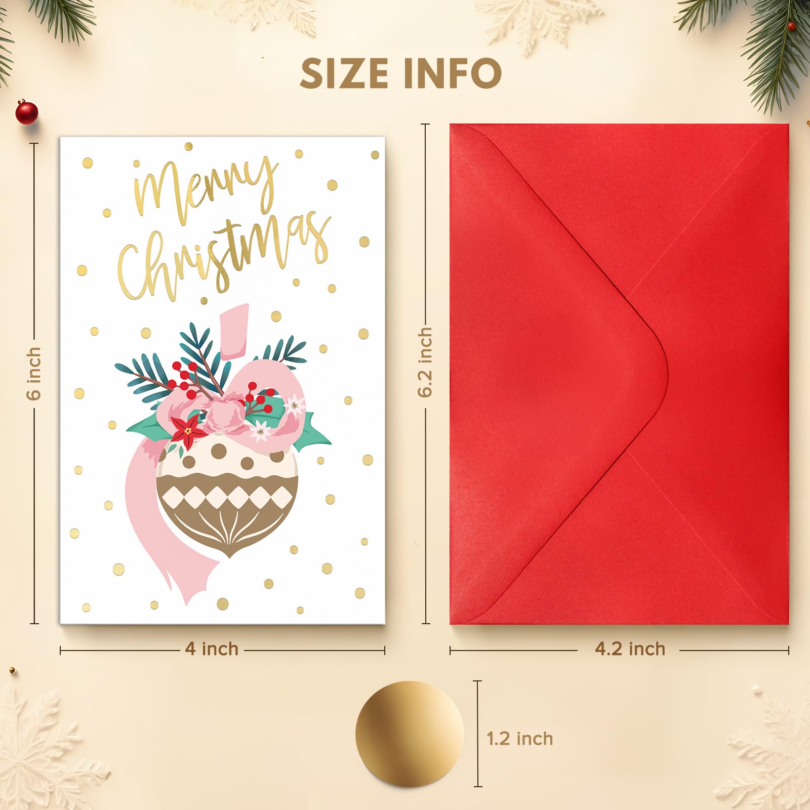 BGTCARDS Christmas Cards, 24 Merry Christmas Cards with Envelopes, 6 Assorted Designs Bulk Greeting and New Years Cards, Perfect to Send Warm Holiday Wishes to Friends and Family, 4" x 6"