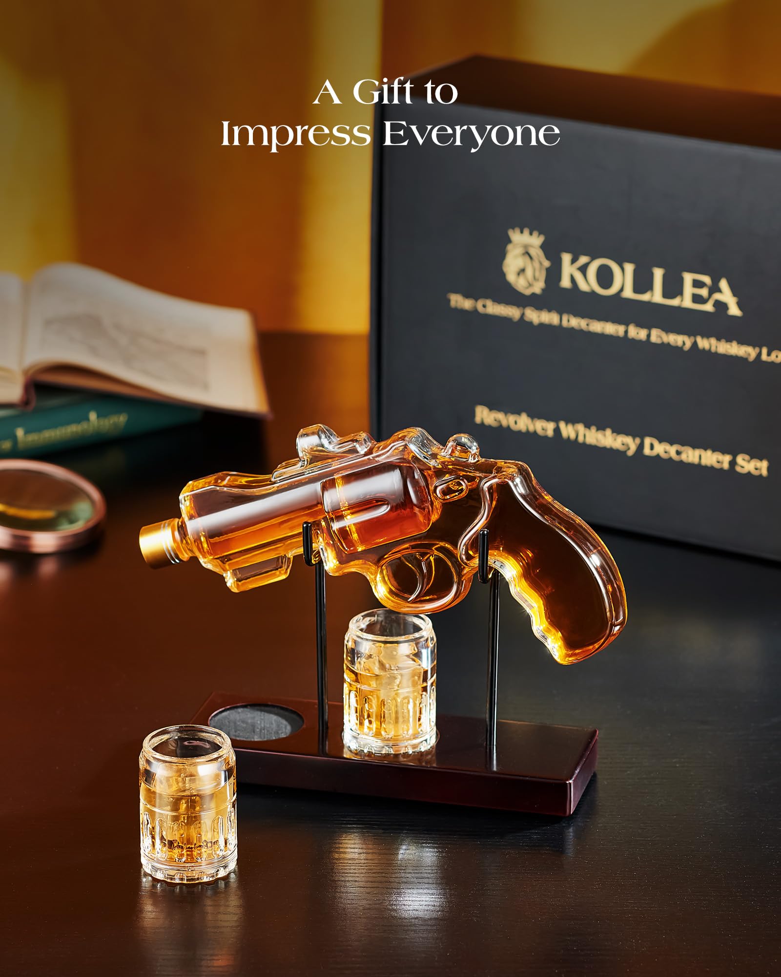 Birthday Gifts for Men Dad, Kollea Gun Whiskey Decanter Set with Shot Glass, Cool Anniversary Christmas Gift Ideas for Him Husband Brother, Funny Military Retirement Present, Home Bar Drinking Party