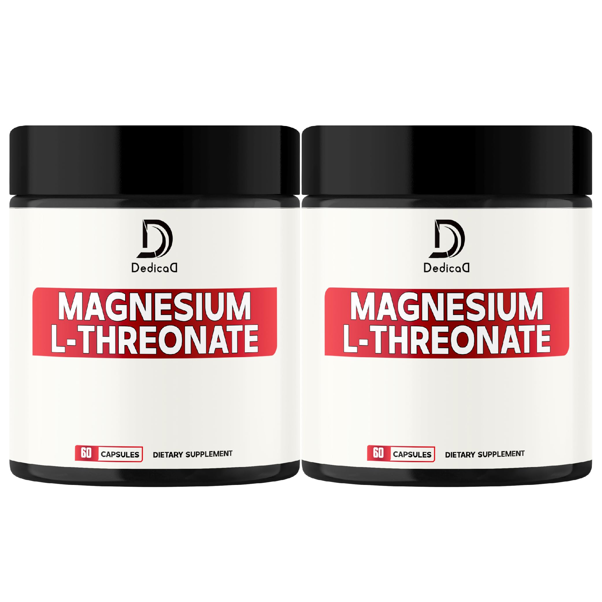 DEDICAD 2 Packs 60 Capsules - 2000mg Magnesium L-Threonate Capsules - 144mg Elemental Magnesium per Serving, White