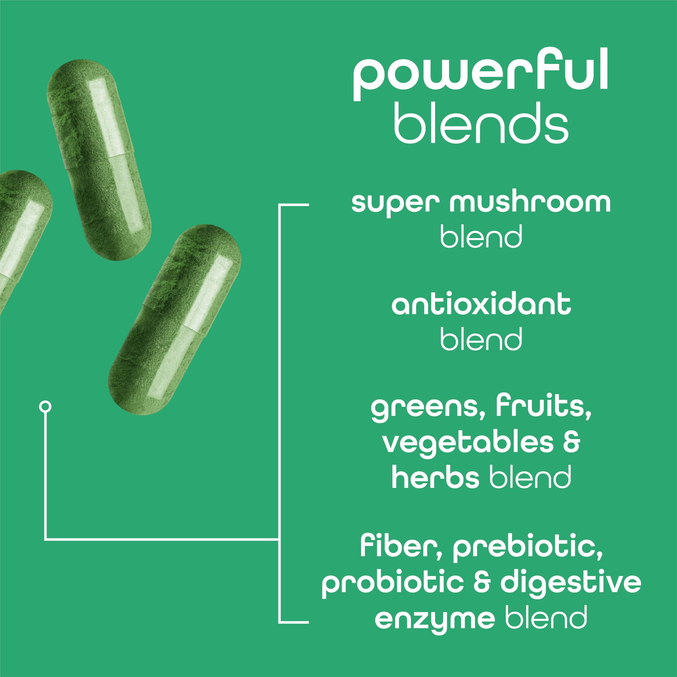 Zena Nutrition Organic Super Greens Fruit & Veggies Supplement, 70+ Superfoods from Fruit & Vegetables, 3g Fiber, Spirulina, Chlorella, Prebiotics & Probiotics, Digestive Enzymes, 180 Capsules