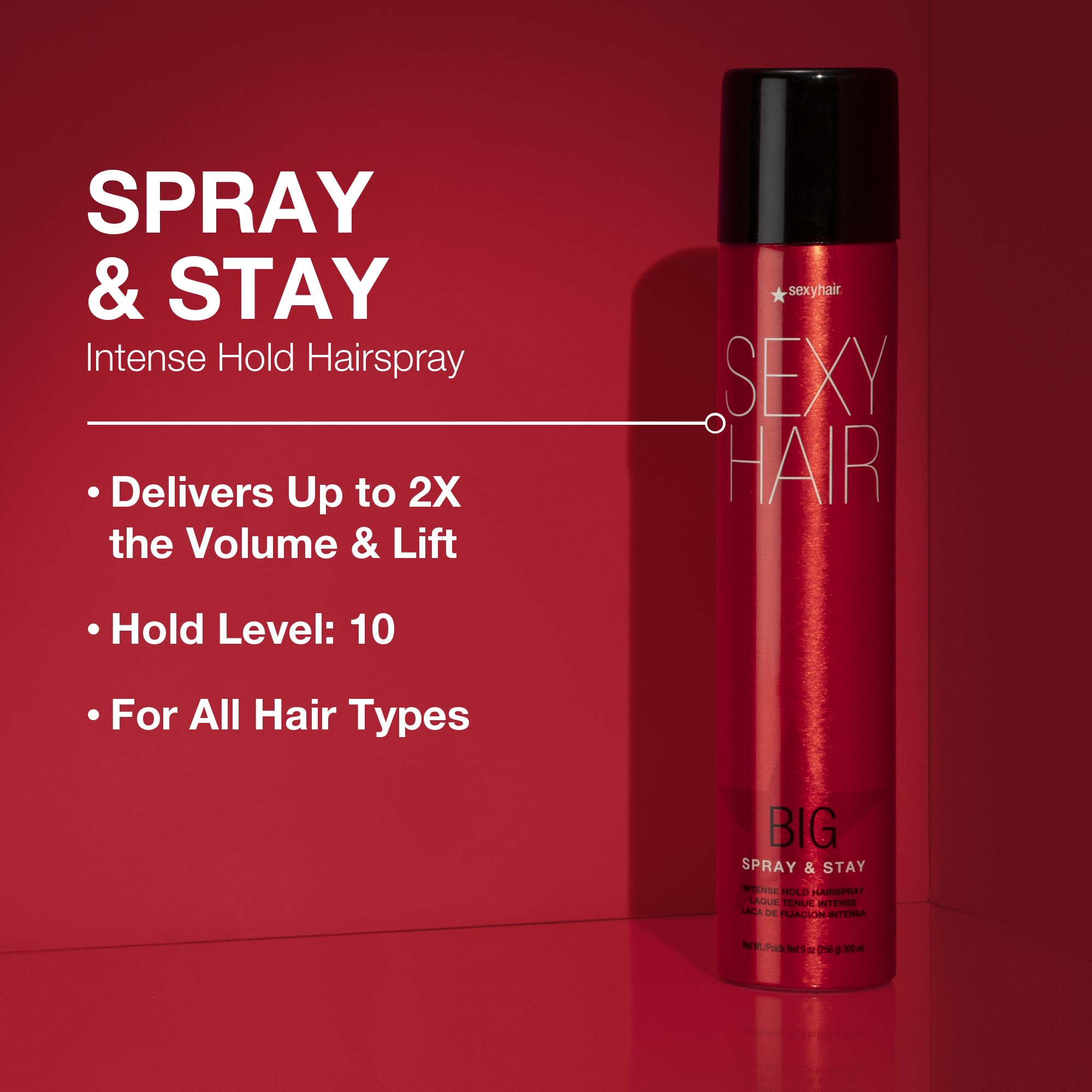 SexyHair Big Spray & Stay Intense Hold Hairspray, 9 Oz | Extreme Hold and Shine | Up to 72 Hour Humidity Resistance | All Hair Types