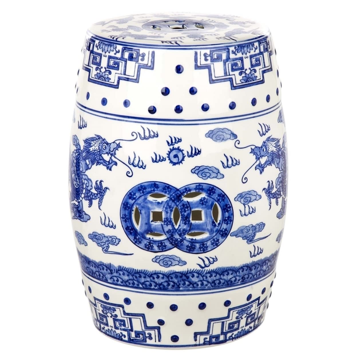 Safavieh Castle Gardens Collection Glazed Ceramic Blue Dragon's Breath Chinoiserie Garden Stool