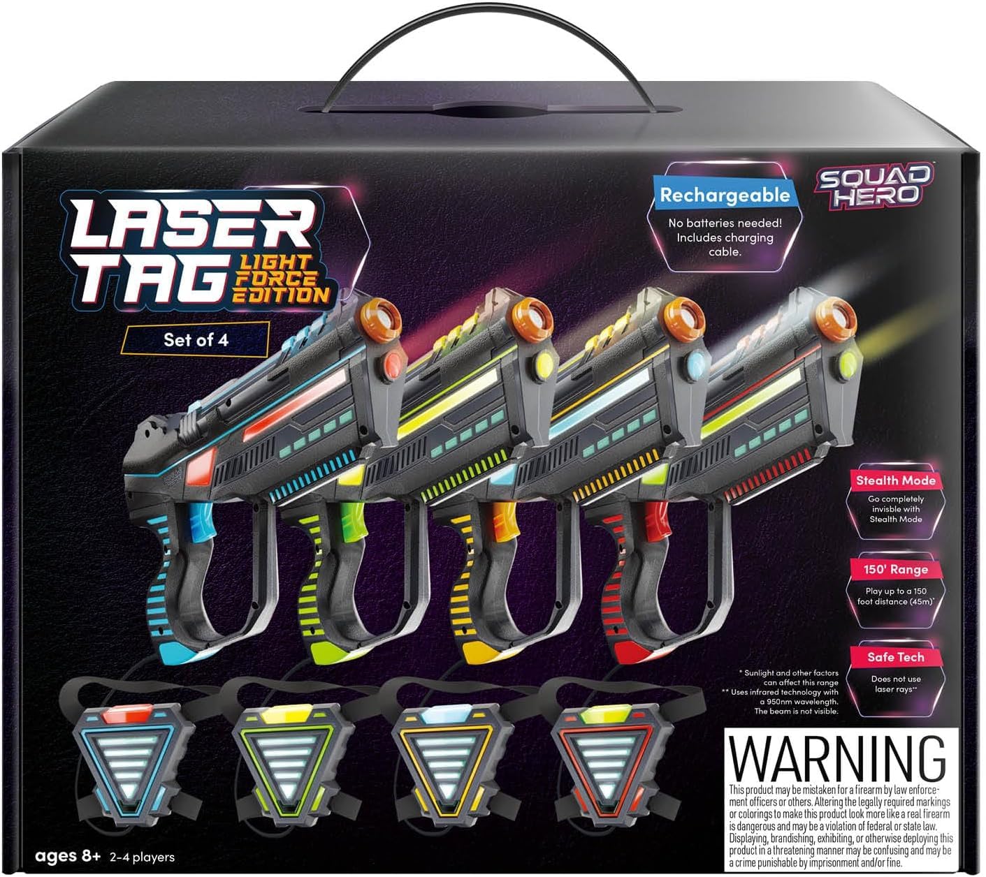 Rechargeable Laser Tag for Kids, Teens & Adults - Blasters & Vest Sensors - Fun Ideas Age 8+ Year Old Toys - 4 Set - Lazer Teen Boy Games - Boys & Girls Outdoor Teenage Group Activities