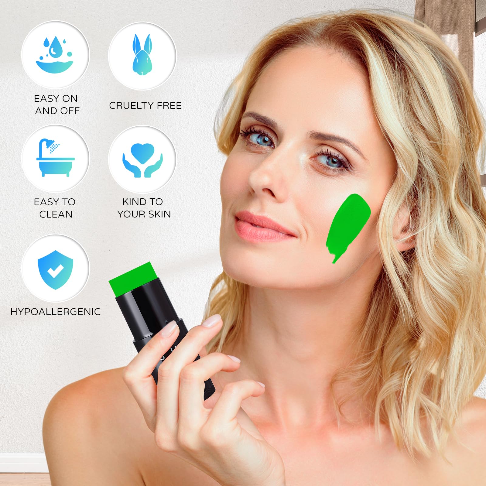 Go Ho Amazon Green Face Paint Stick,Water Based Washable Face Paint Makeup Stick,Non-toxic Full-coverage Cream Body Paint for Adults Children Halloween Cosplay SFX Fiona Gamora Shreck Dinosa Makeup