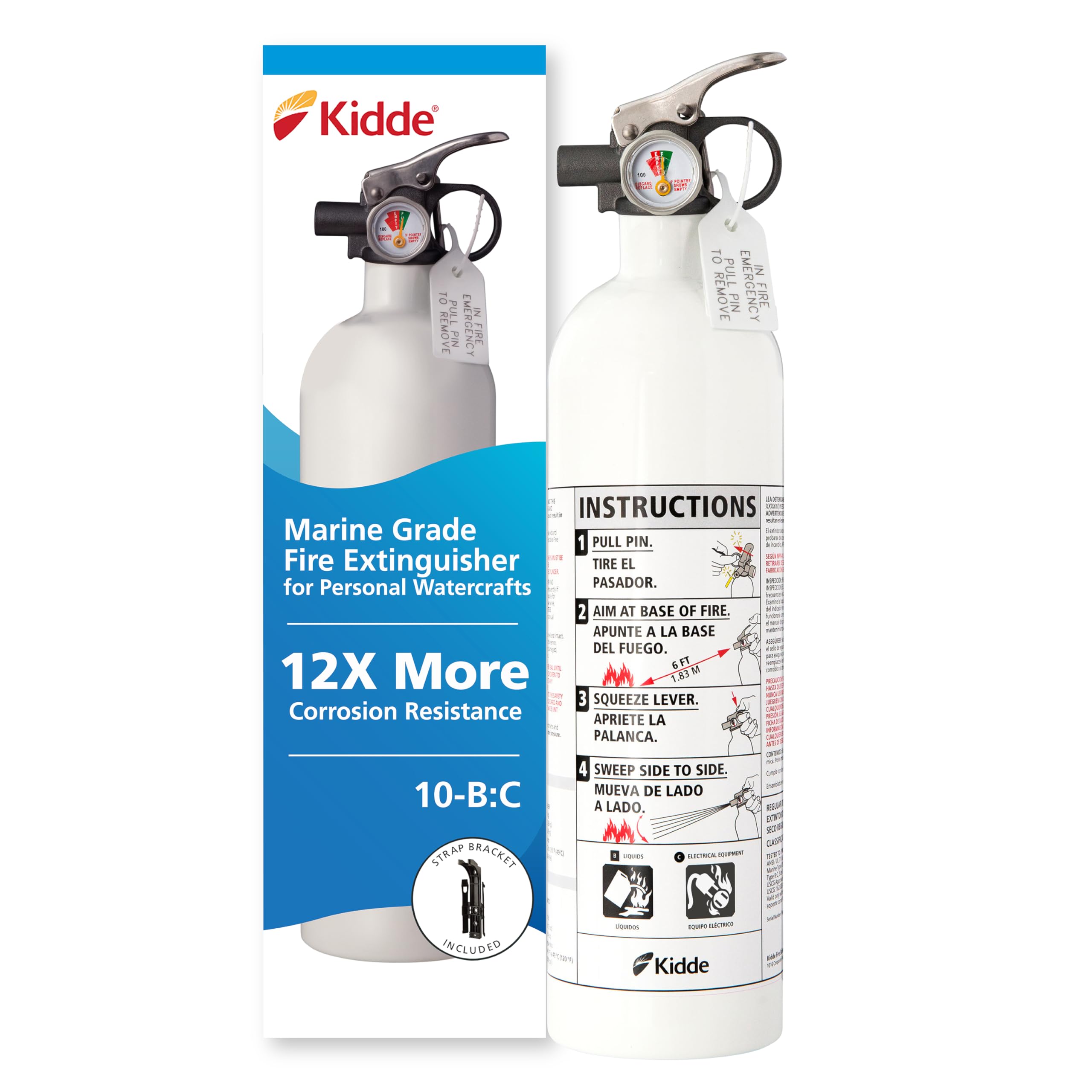 Kidde Mariner PWC Marine Fire Extinguisher for Boats, 5-B:C, 3.3 Lbs., Coast Guard Approved, Mounting Bracket (Included), White