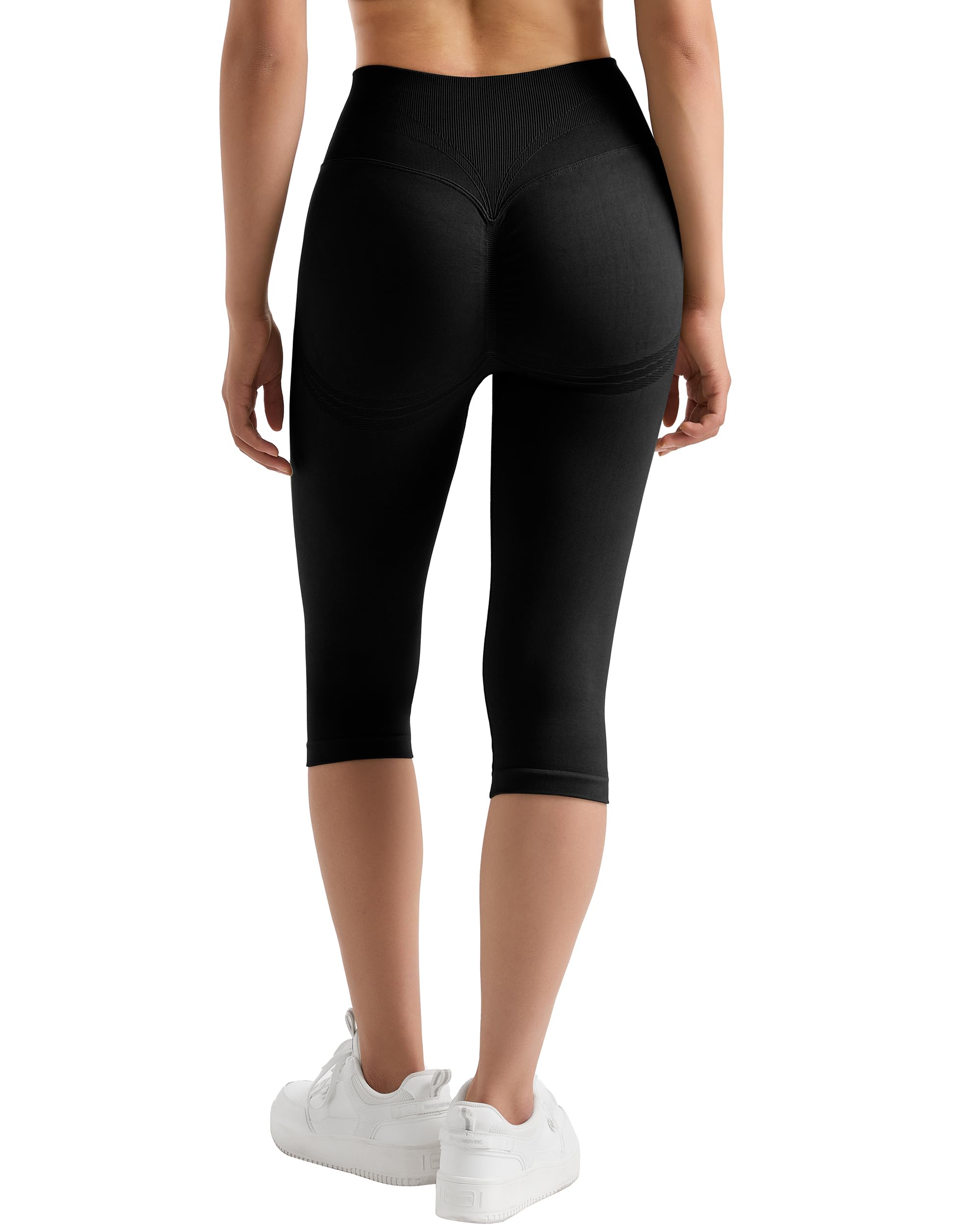 MOOSLOVER Women Hidden Scrunch Butt Lifting Capri Leggings High Waisted Seamless Compression Tummy Control Yoga Pants(M,Black)