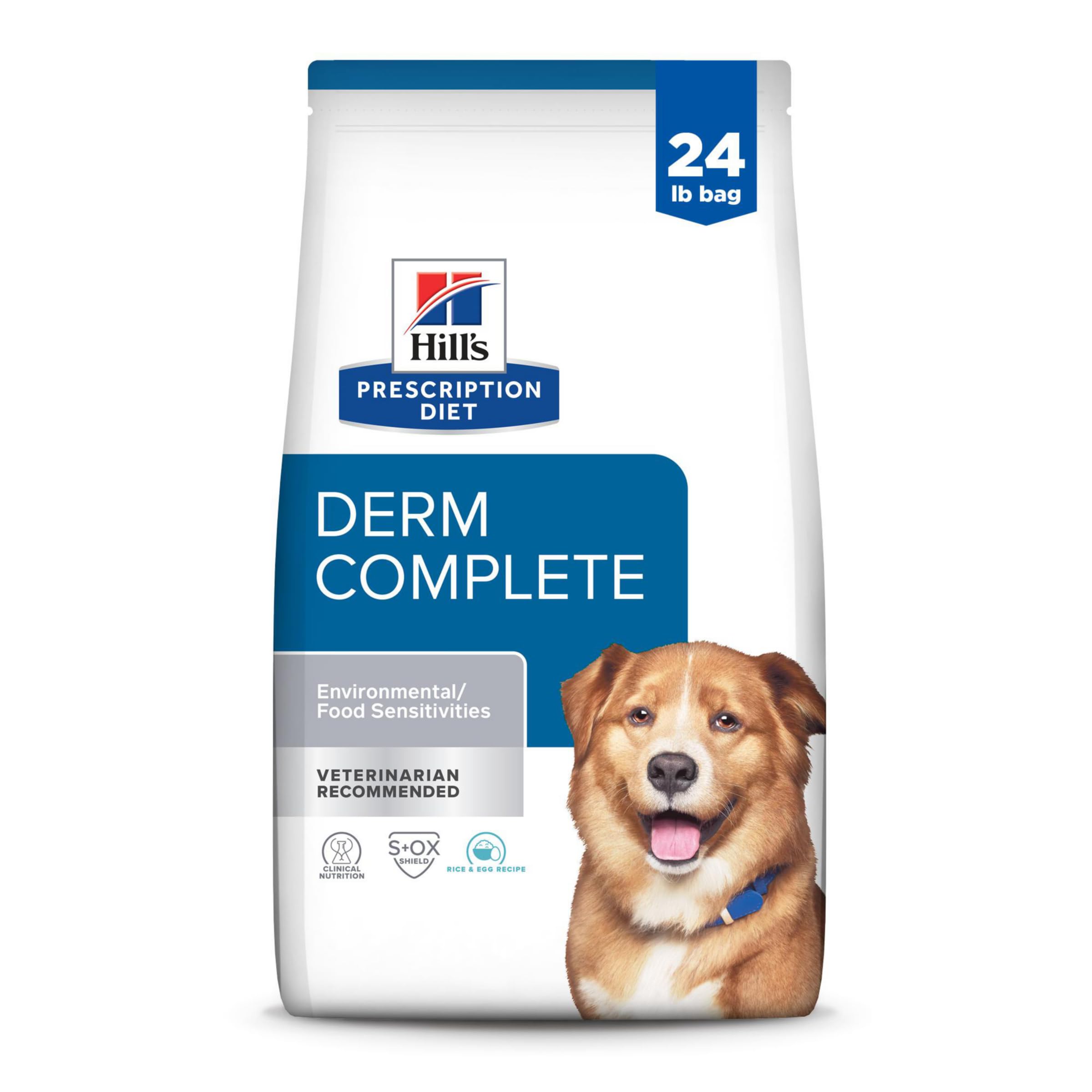 Hill's Prescription Diet Derm Complete Skin & Food Sensitivities Dry Dog Food, Rice & Egg Recipe, Veterinary Diet, 24 lb. Bag