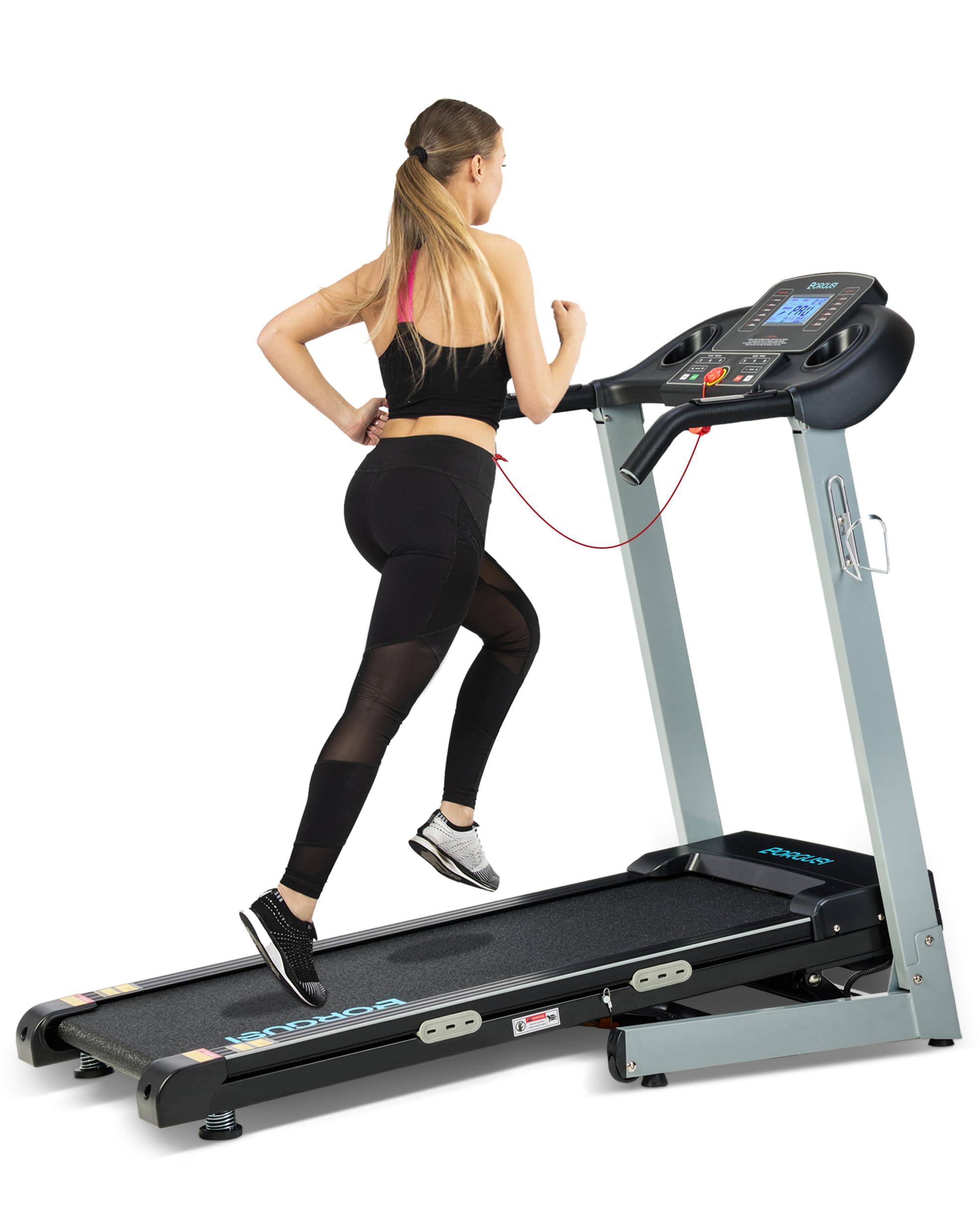 BORGUSI Auto Incline Treadmill with 300 LBS Capacity, 3HP Folding Electric Treadmills for Home, Running Machine with 17.5 Wide Belt, Shock Absorption, 8.5 MPH Speed, Preset Programs, Bluetooth Speaker