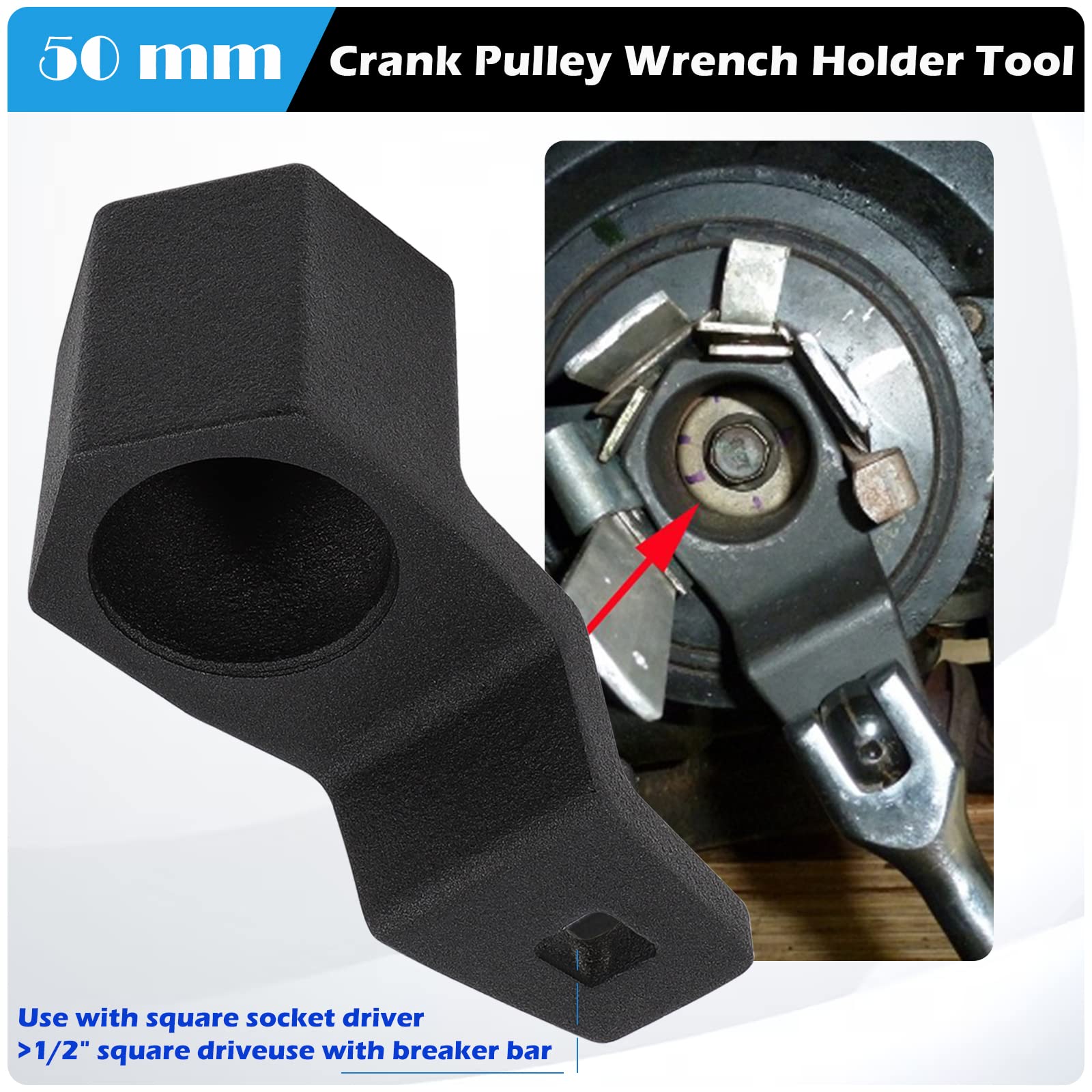 19 mm Harmonic Balancer Socket & 50mm Crankshaft Crank Pulley Wrench Holder for Honda and Acura Engines