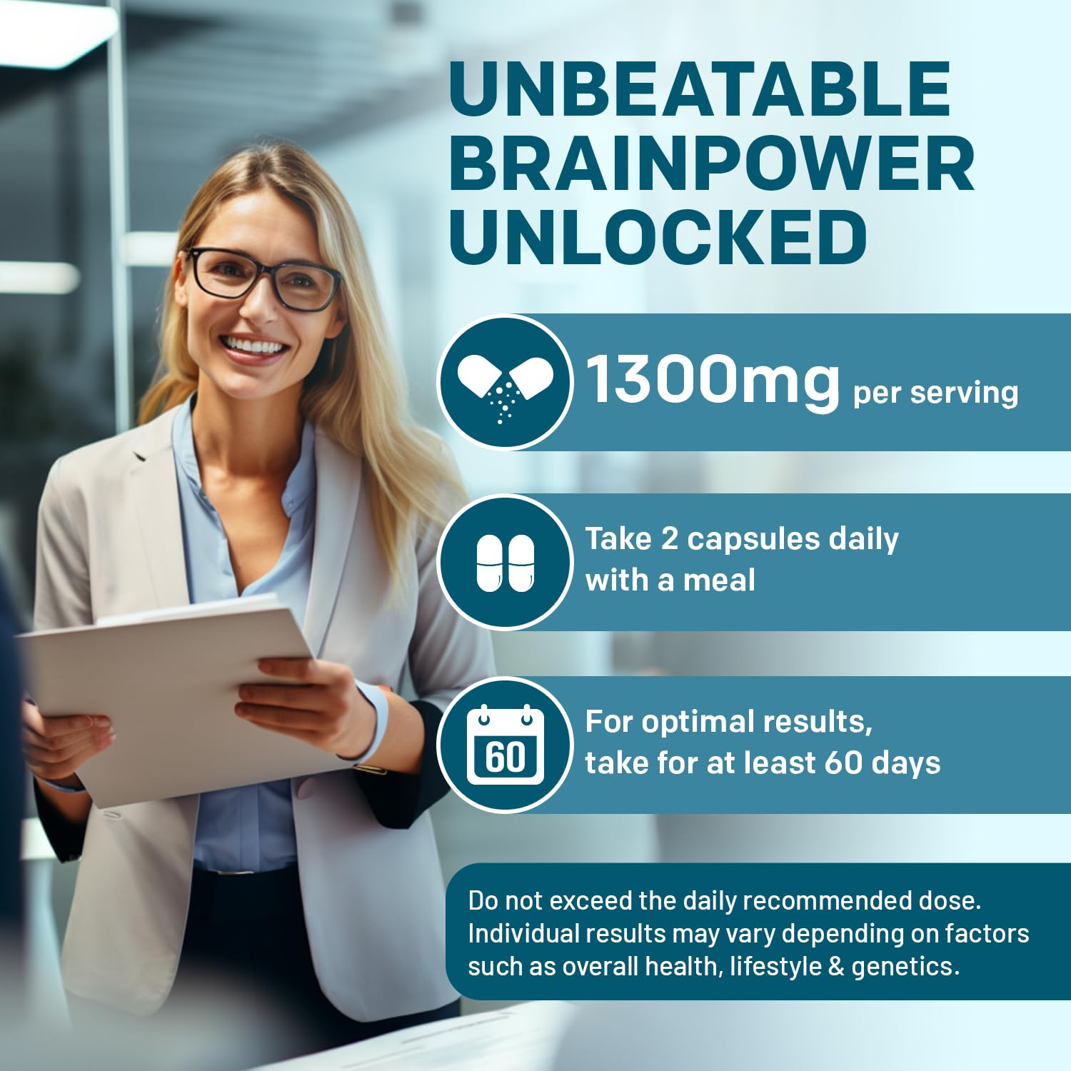 14-in-1 Lions Mane Supplement Capsules - Nootropic Brain Supplement with Ginkgo Biloba for Brain Support, Memory and Focus - Alpha GPC, L Theanine & Choline Supplements with 1300mg Per Serving (60 ct)