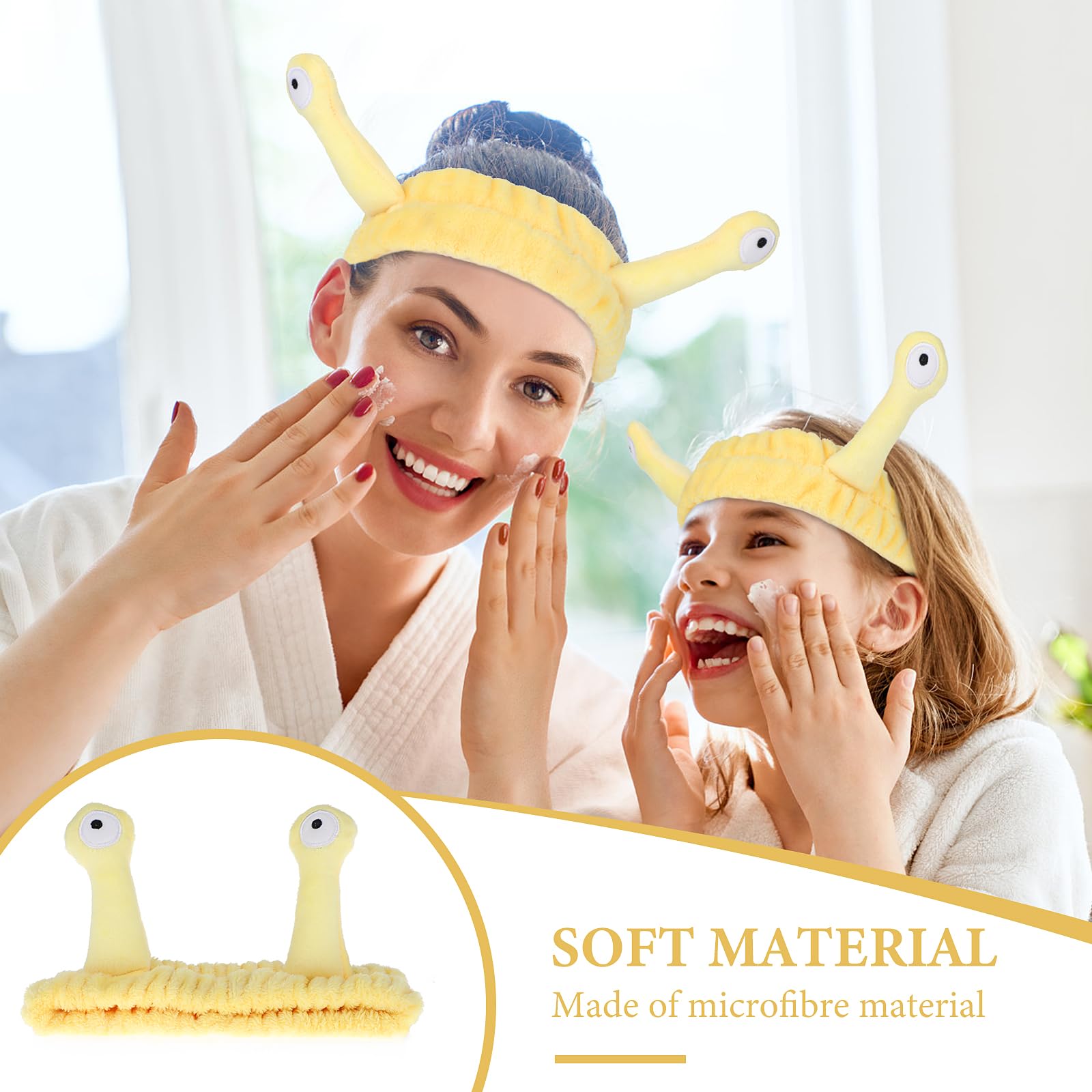 Face Wash Headband, Palm and Snail Spa Hair Bands Makeup Headbands Women Cartoon Cute Coral Fleece Elastic Headband Creative Hair Accessories for Washing Face Shower Sports Beauty Skincare (Yellow)