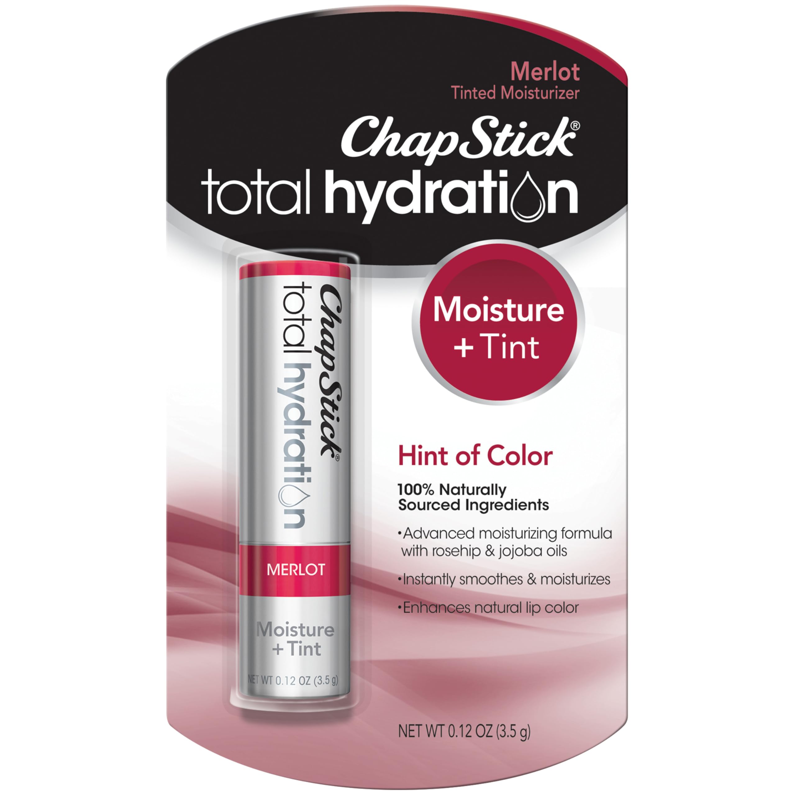 ChapStick Total Hydration Moisture + Tint Merlot Tinted Lip Balm Tube, Merlot Tinted ChapStick for Lip Care - .12 Oz