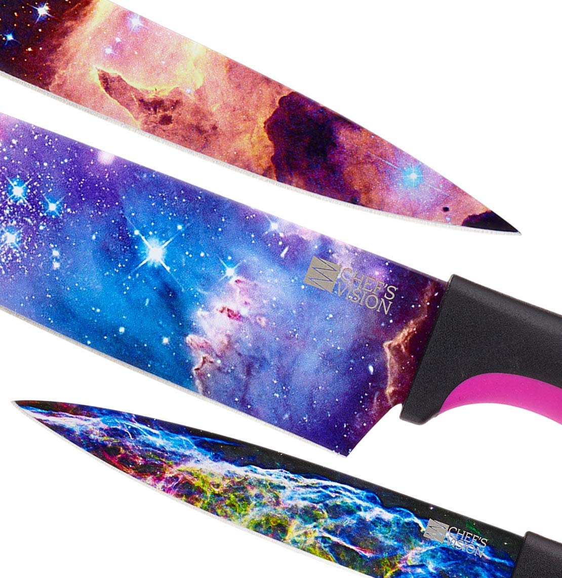 CHEF'S VISION Cosmos Knife Set - 6-Piece Stainless Steel Cutting Knives Set for Kitchen with Vibrant Cosmos Design - Great House Warming Gift for Women or Men - Unique Kitchen Knife Set Gift