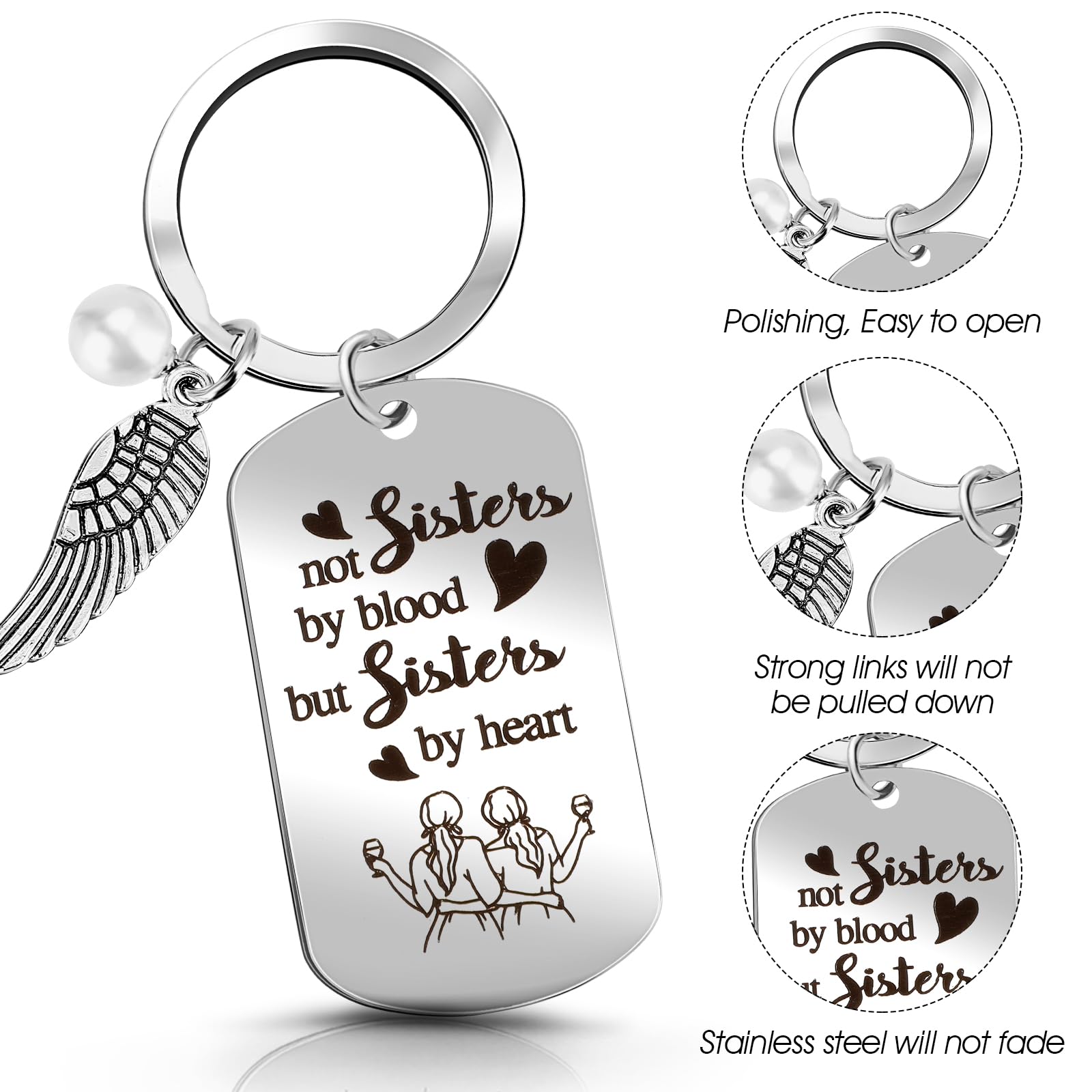 Sister Gifts from Sisters, Big Sister Gifts for Girls, Sister Gifts Ideas for Girls Teen Keychain, Best Friend Keychain Gift, Christmas Keyring Key Birthday Giftss(1 Black, 1 Silver)