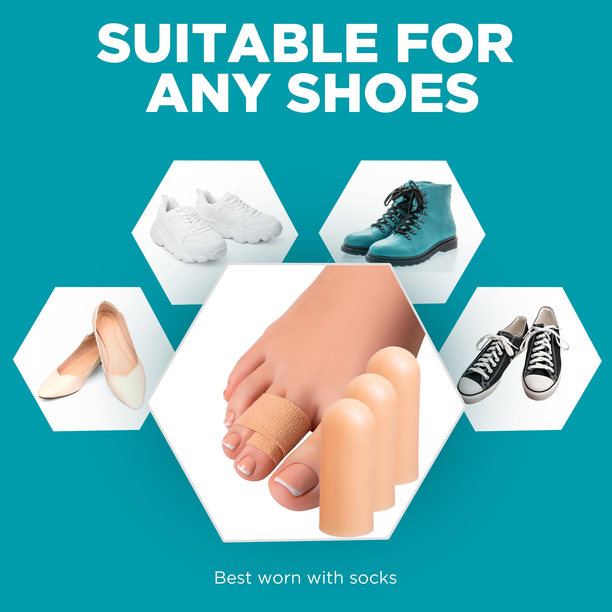 Homergy Original Soft Gel Toe Cap - 6 Big Toe Protectors and Hammer Toe Straightener Corrector Splint - 4 Pcs for Women & Men