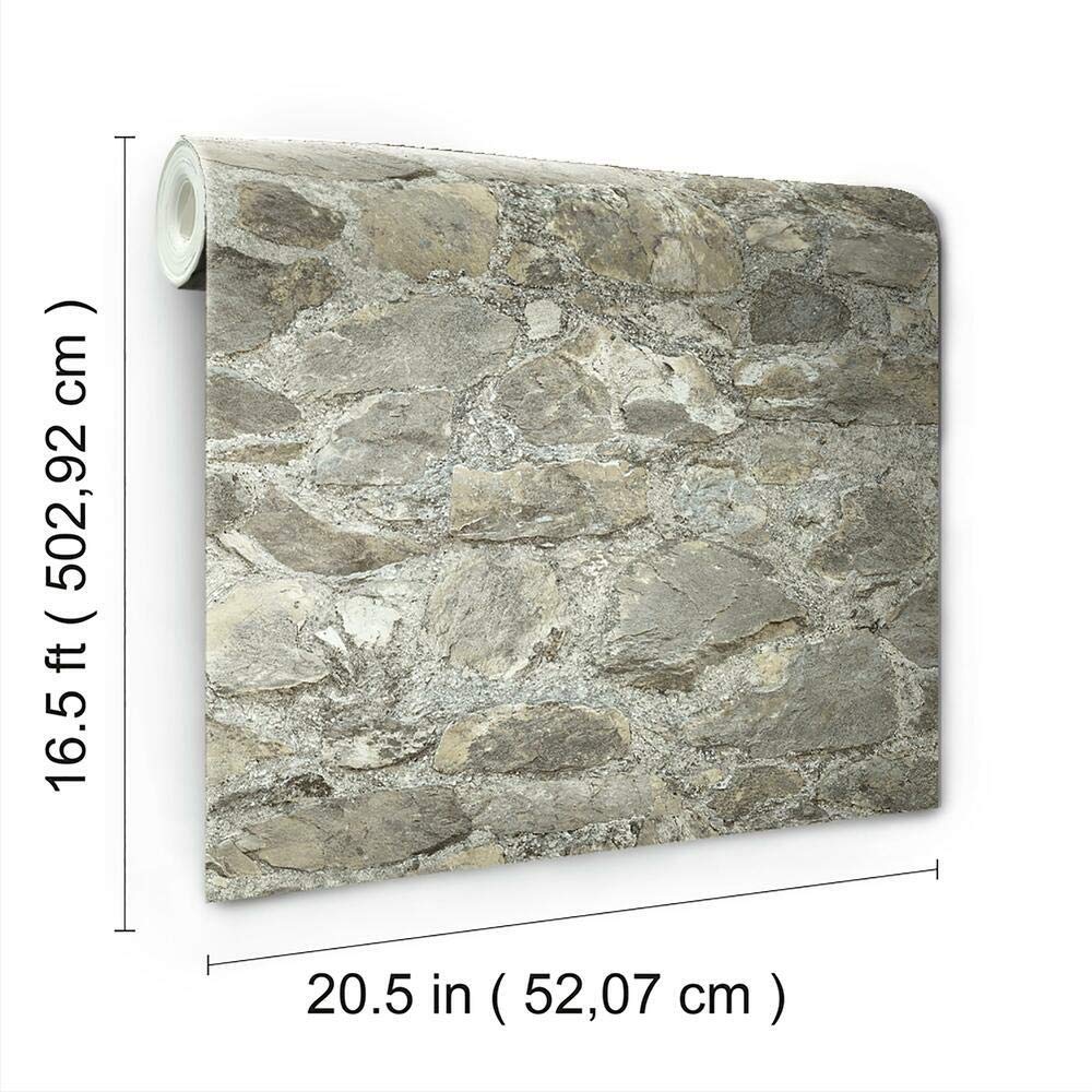 RoomMates RMK9096WP Gray and Almond Weathered Stone Peel and Stick Wallpaper