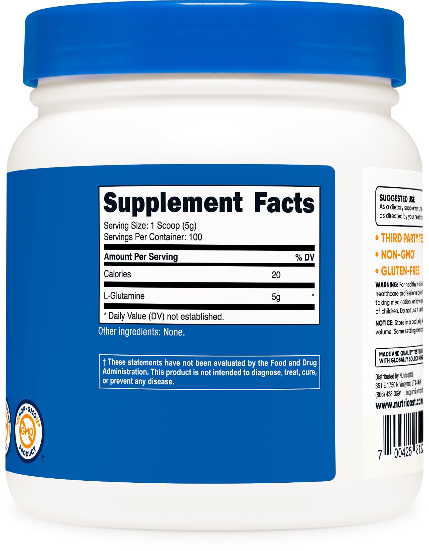 Nutricost L-Glutamine Powder (500 Grams) Unflavored - Gluten Free & Non-GMO, 100 Servings