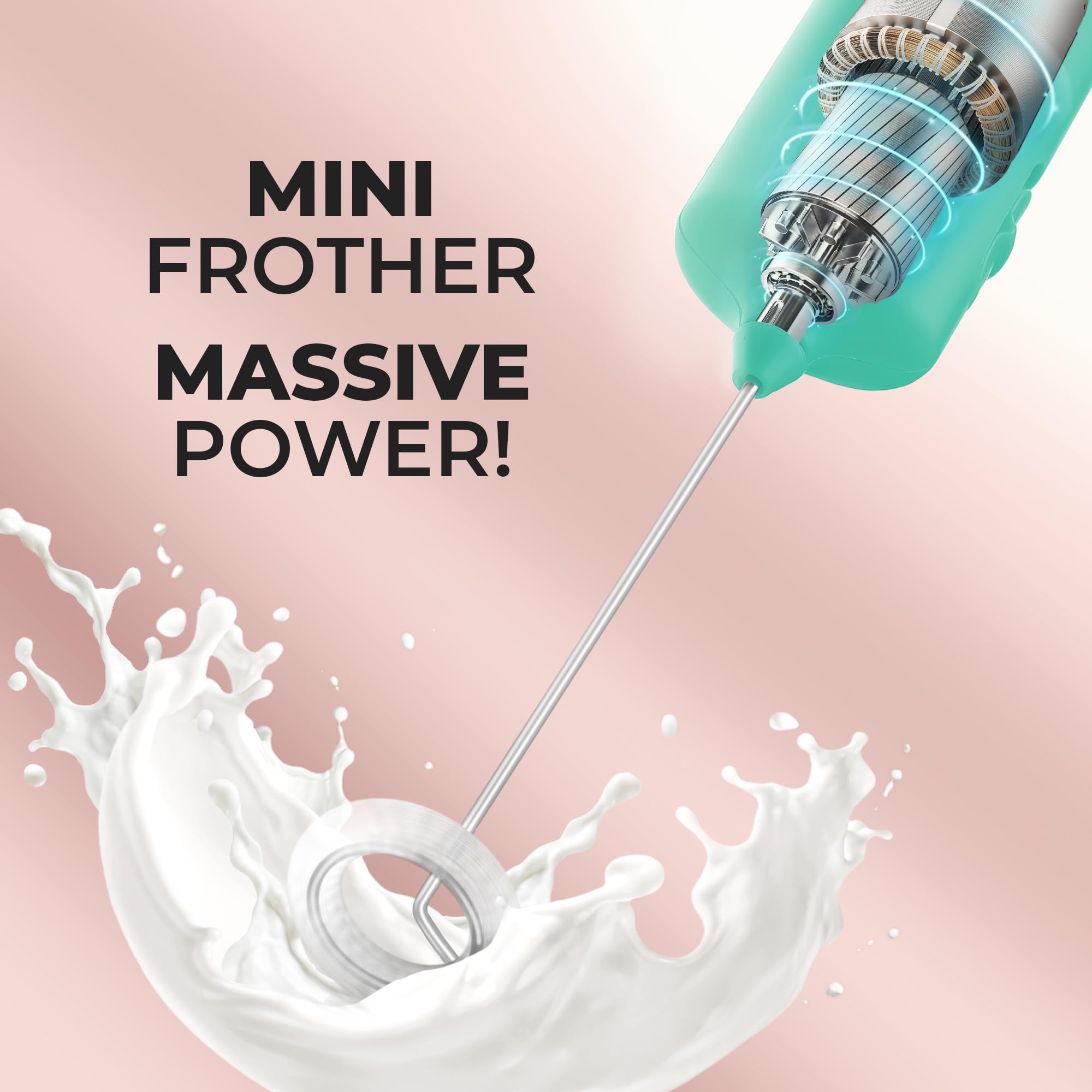 Powerful Milk Frother Wand - Mini & Mighty Handheld Drink Mixer - Portable Coffee Frother For Latte, Cappuccino, Matcha, Hot Chocolate, Creamer - Aqua