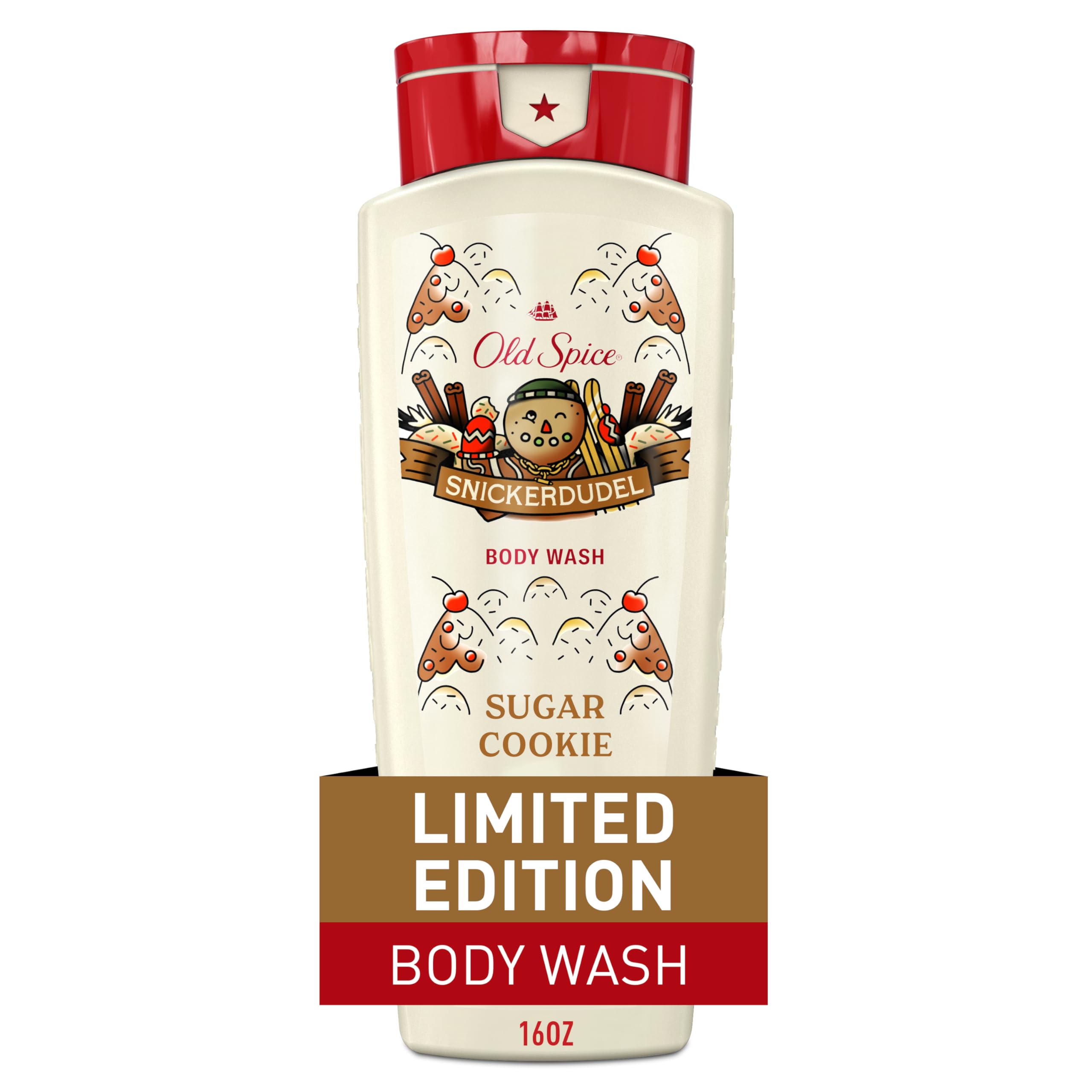 Old Spice Body Wash for Men, Holidudes Limited Edition, 24/7 Holiday Freshness, Lasting Scent and Rich Lather, Stocking Stuffer, Snickerdudel Sugar Cookie Scent, 16 fl oz