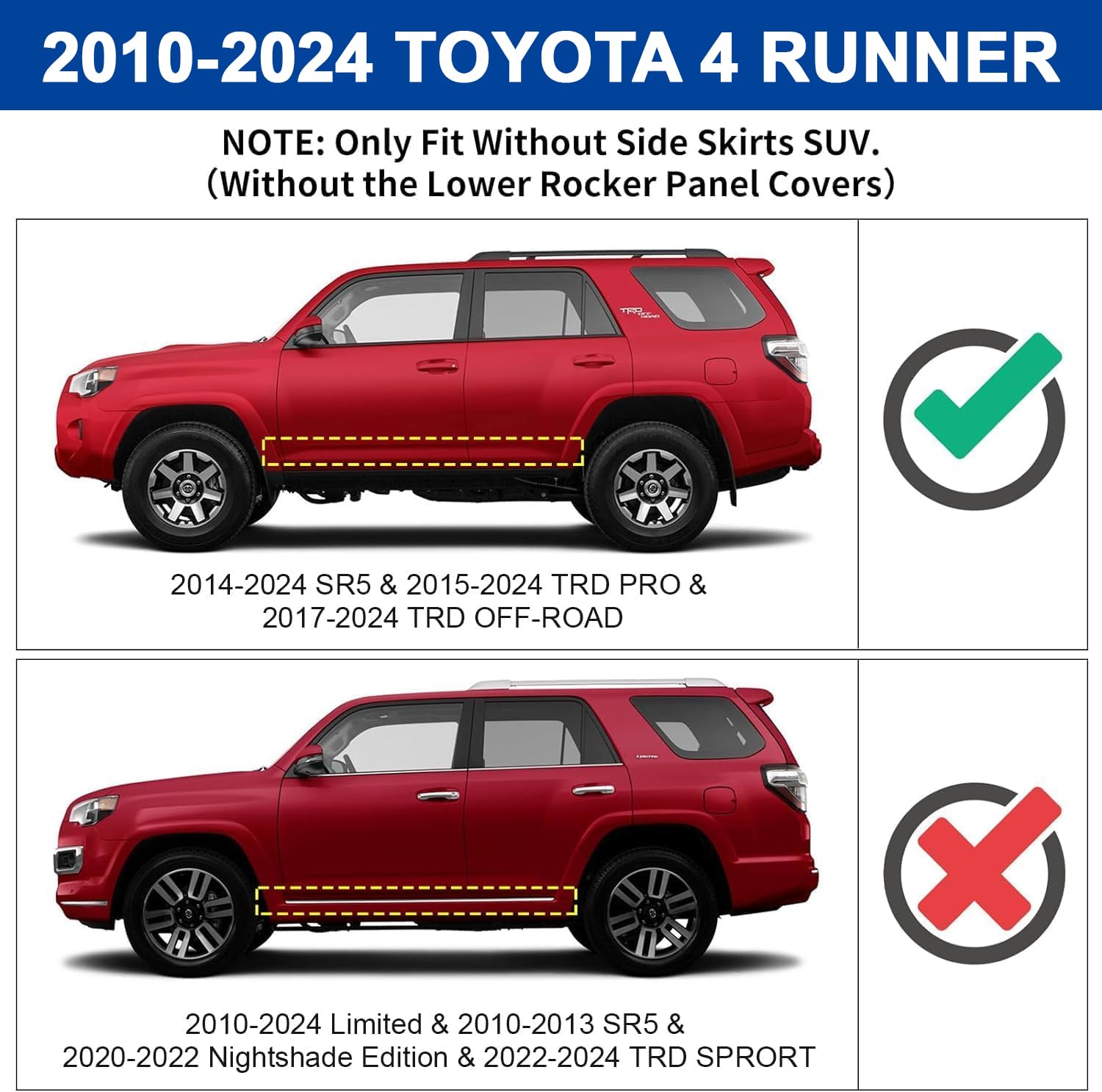 OTHOWE Side Steps Compatible with 2010-2024 Toyota 4runner (Without Side Skirts)(exclude 10-13 Sr5 & 10-24 Limited & 20-22 Nightshade Edition & 22-24 TRD Sport Models) 3" Black Running Boards 2pcs