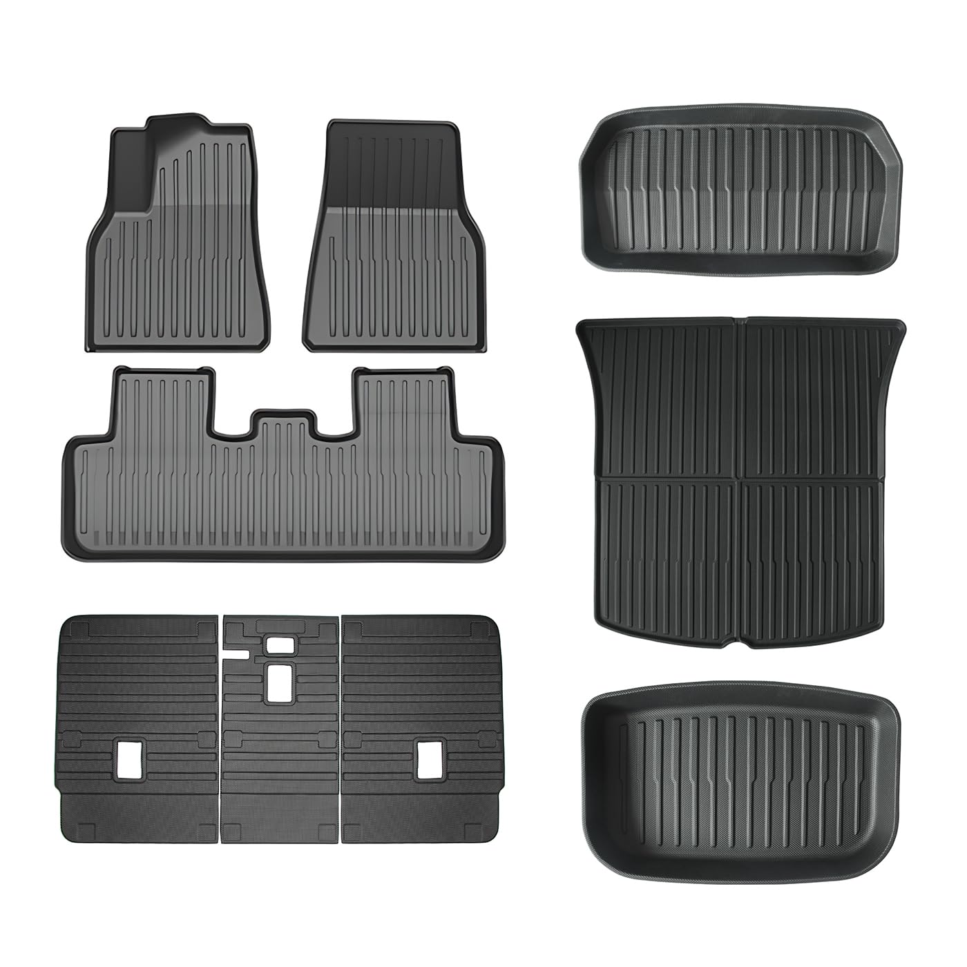 TSLAUCAY Floor Mat for Tesla Model Y 5 Seater 2024-2020 3D All Weather Floor Mats for Model Y 9PCS TPE Full Set Floor Mat for Model Y with Front Rear Cargo Liner and Seat Back Mat-5 Seater