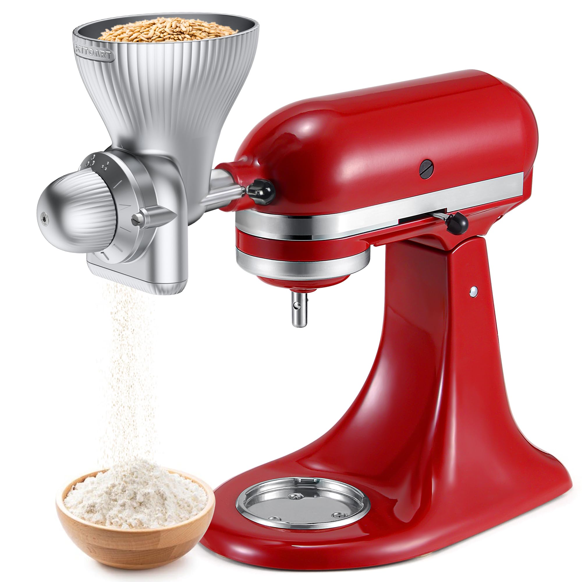 All Metal Grain Mill Attachment for KitchenAid Stand Mixer with 12 Grind Level Flour Mill, Grain Mill Attachment Fit for Grinding Wheat, Corn, Oats, Buckwheat,Millet and Other Cereals