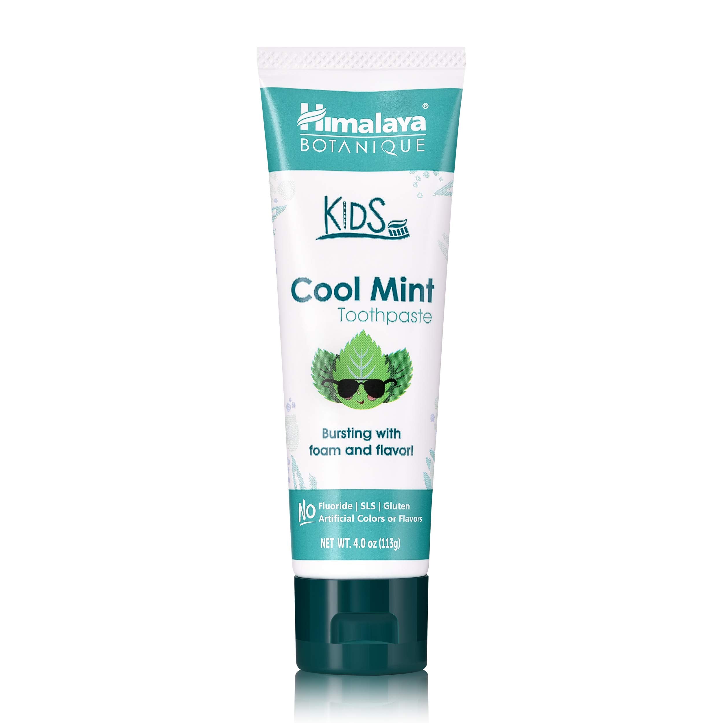 Himalaya Botanique Kids Toothpaste, Cool Mint, Fluoride-Free, Gentle, No Artificial Colors, SLS Free, Gluten Free, Cruelty Free, Vegan, Foaming, 4 Oz, 1 Pack…