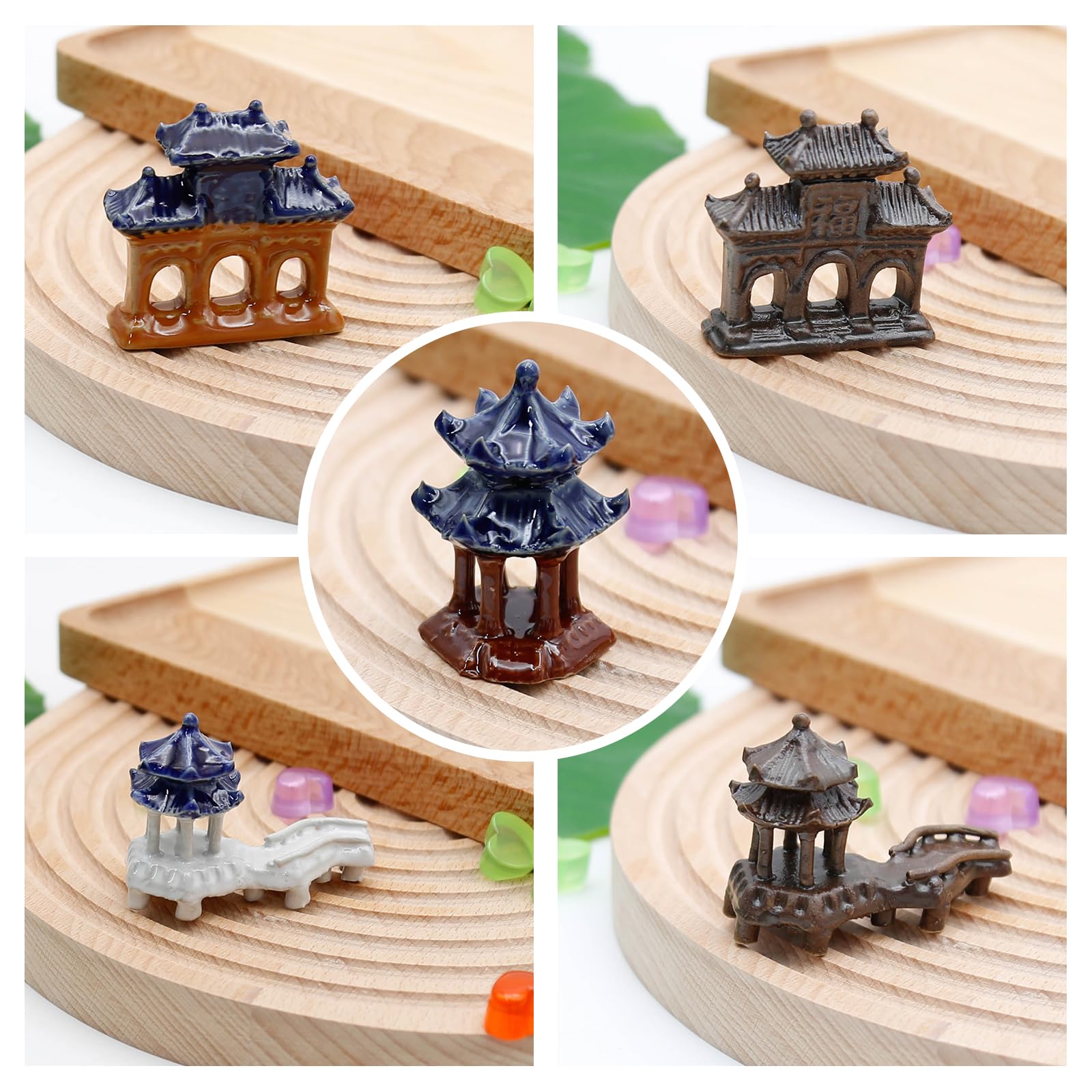 Hoypeyfiy 5Pcs Pagoda Statue Kit,Micro Landscape Ceramic Ornaments,for Miniature Garden Accessories,Decoration of Aquarium,Fish Tank Landscaping,Bonsai Decoration