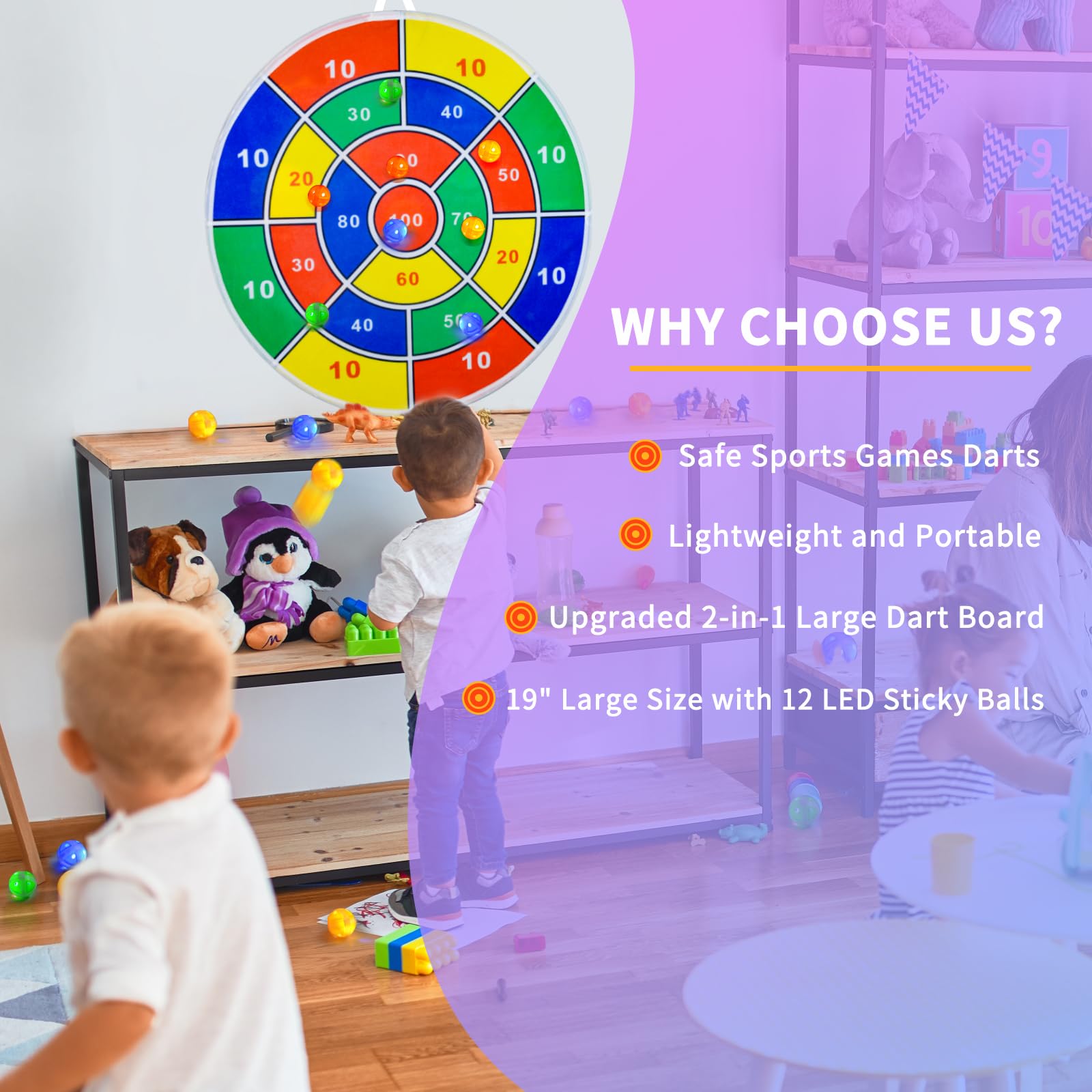 2 in 1 29" Large LED Dart Board for Kids 8-12 Games with 12 LED Sticky Balls, Indoor & Outdoor Games for Kids 8-12, APP Control Board Games for Kids, Gifts Games for Kids Ages 4-8 Boy and Girls Kids