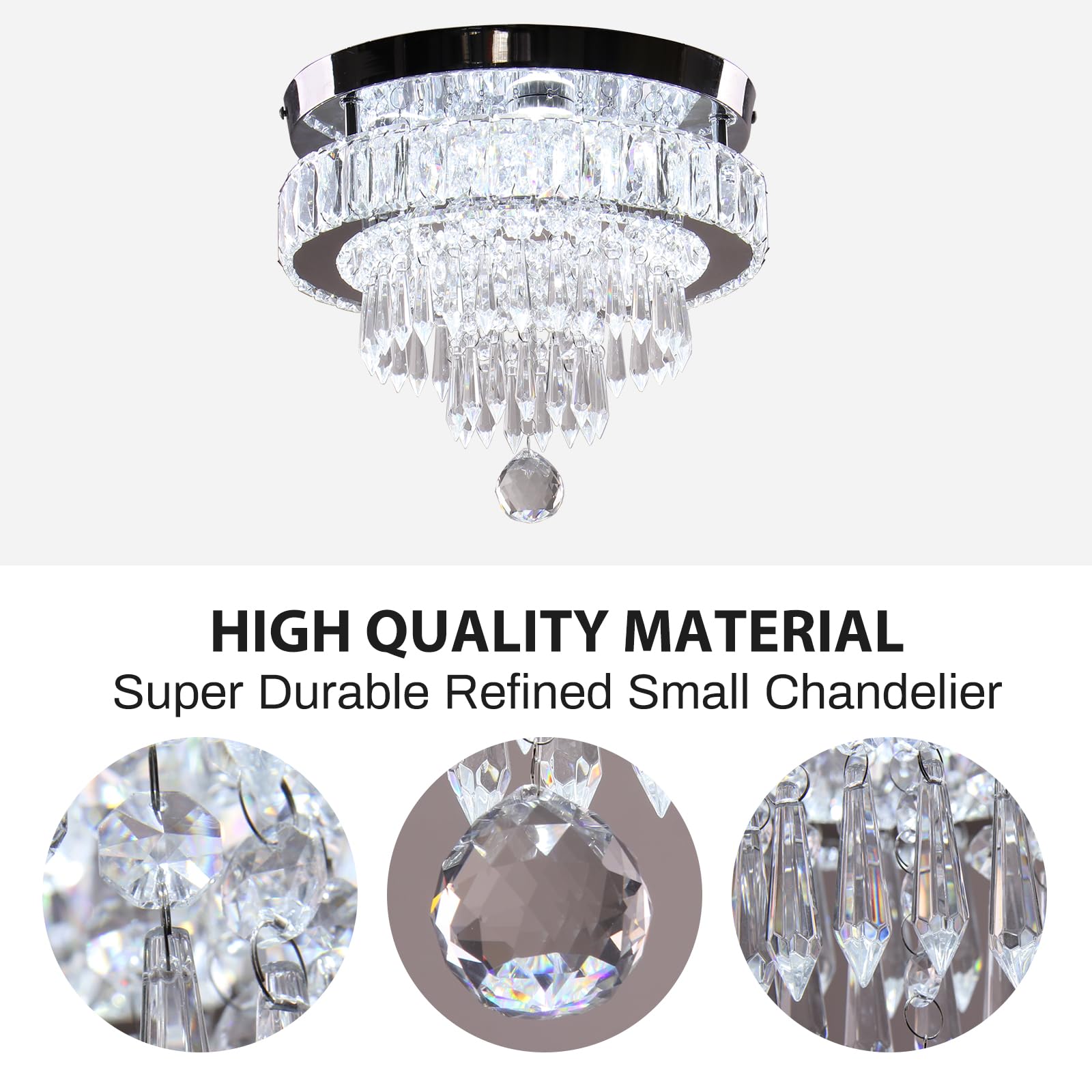 Cainjiazh Chandelier 11.8" Modern Crystal Chandeliers Crystal Light Fixtures Flush Mount Chandelier Ceiling Light Chandeliers for Bedrooms Living Room Dining Room Hallway (Cool White)