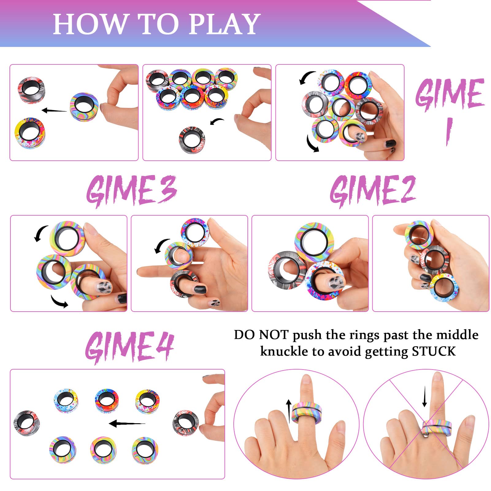 9Pcs Magnetic Rings Fidget Toy Set, ADHD Anxiety Magnetic Fidget Toys Adults Fidget Spinner Rings for Relief, Gifts for 8+ Year Old Teen Boy Girl