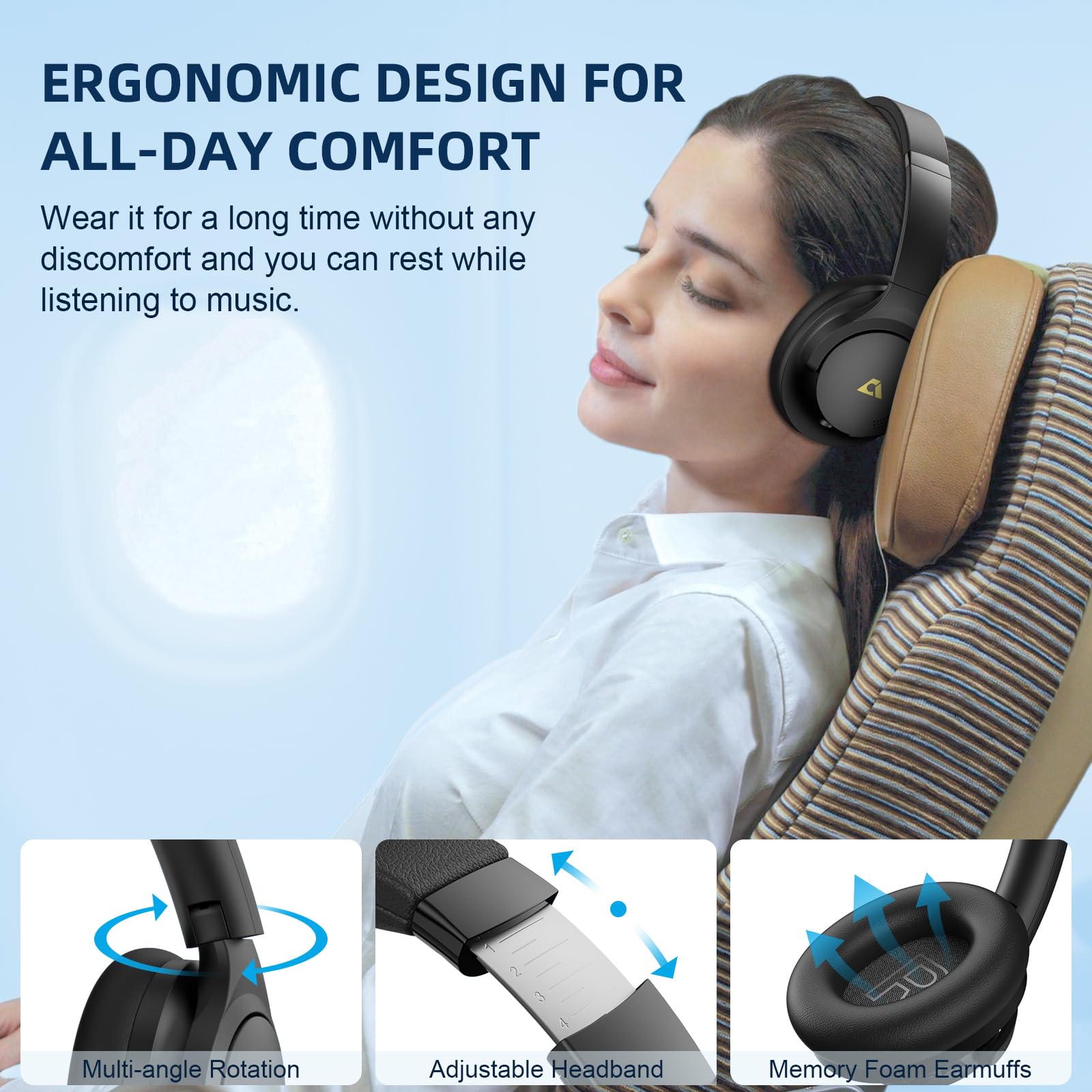 1Mii Hybrid Active Noise Cancelling Headphones, LDAC Hi-Res Audio Bluetooth Over Ear Headphones Wireless & Wired,75H Playtime, with 3 Pairs Comfort Fit & Foldable Ear Cups, for Home Office Travel