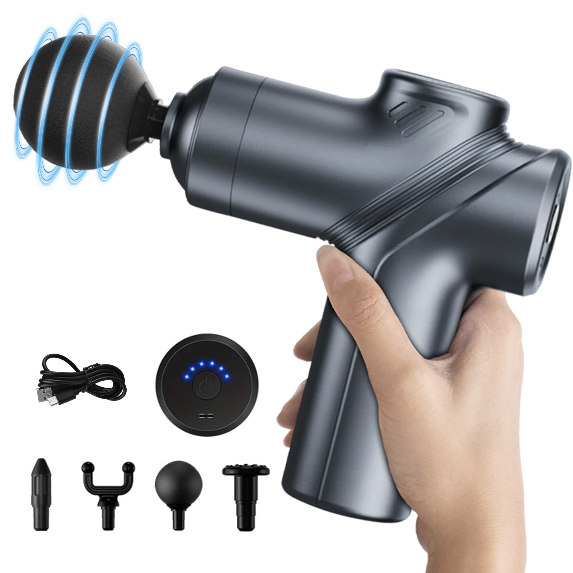 LEERCON Massage Gun Deep Tissue, Silent Brushless Motor and Portable Massage Gun with 4 Interchangeable Heads for Deep Muscle Relief and Relaxation, Relax Gift