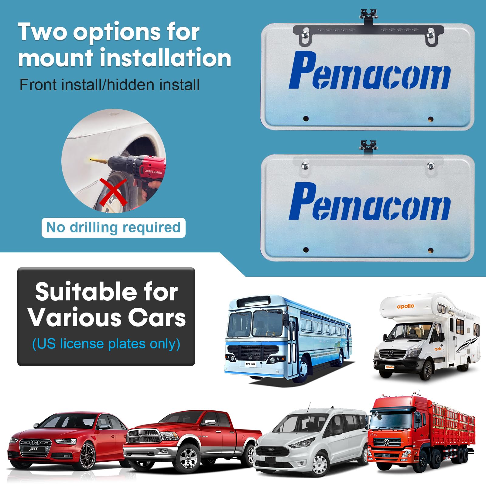License Plate Bracket for Rear Camera: Universal Rear View Mirror Camera Mount for License Plate - Metal Rust-Proof Backup Camera Bracket for Carplay Android Auto Head Unit Dash Cam