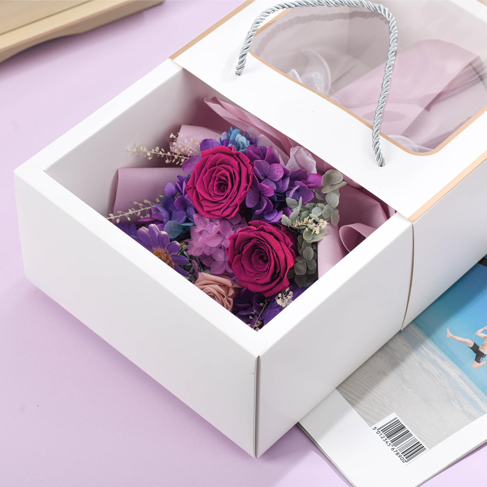 lovenfold Preserved Flowers for Delivery, Purple Rose Bouquets That Last 1-3 Years, Birthday Flowers Gifts for Women Mom Grandma Wife Friends