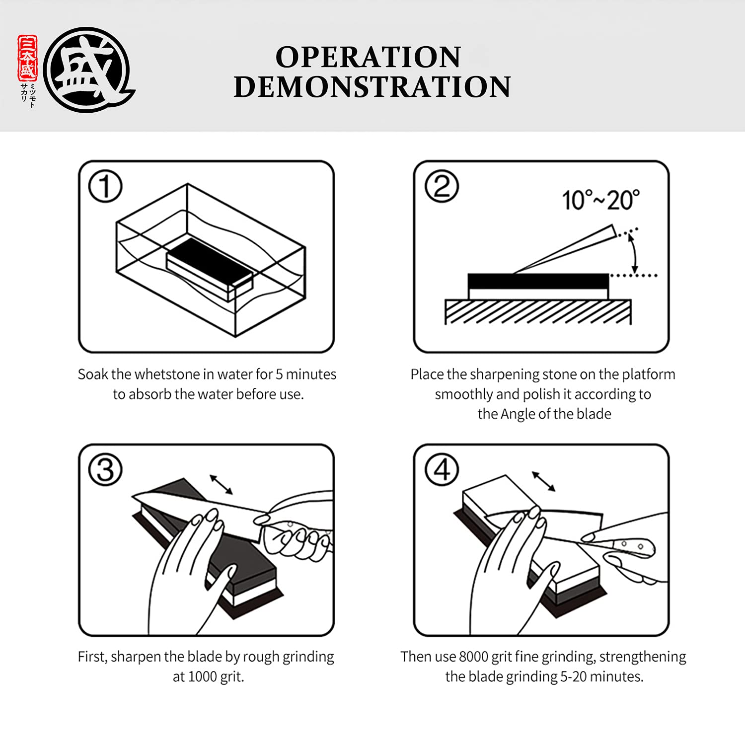 MITSUMOTO SAKARI Japanese Knife Sharpening Stone, Professional Kitchen 1000/3000 Grit Knife Sharpener Stone, Non-Slip Wooden Seat whetstone knife sharpener