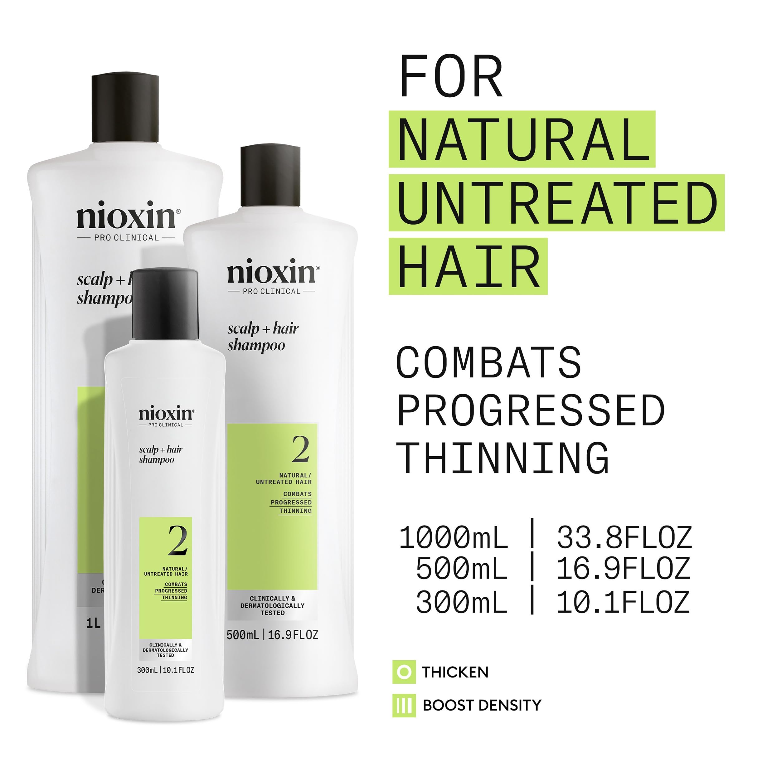 Nioxin Scalp + Hair Thickening System 2 Shampoo | For Natural or Untreated Hair with Progressed Thinning | With Niacinamide and Biotin | 16.9 Fl oz.