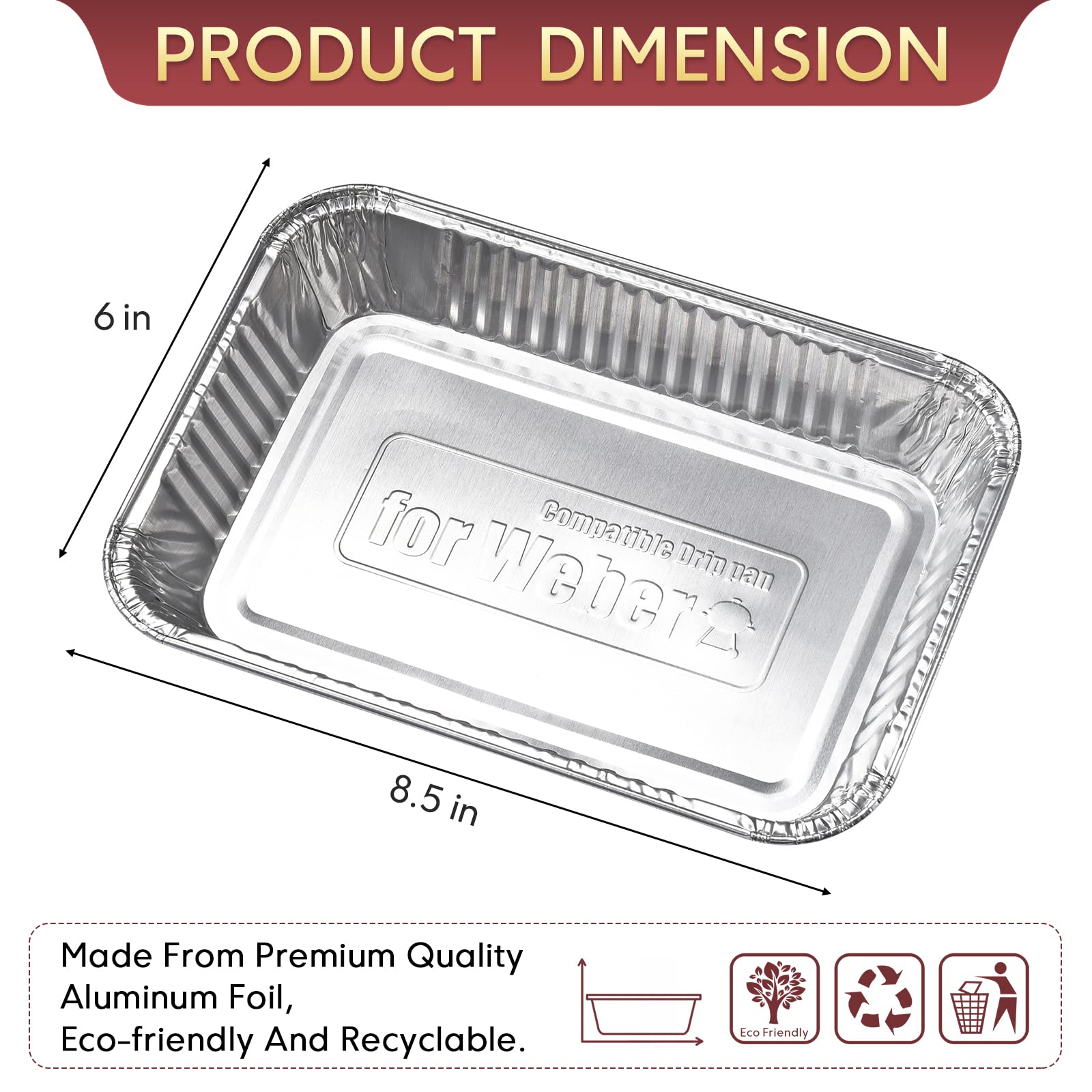 TIFMI 50 Pack Drip Pans Liners Compatible for Weber Q Series, Spirit Gas, Traveler Grill, Genesis II LX 200 & 300 Series Gas Grills, Aluminum Foil Grease Trays for Weber 6415 Grill Accessories