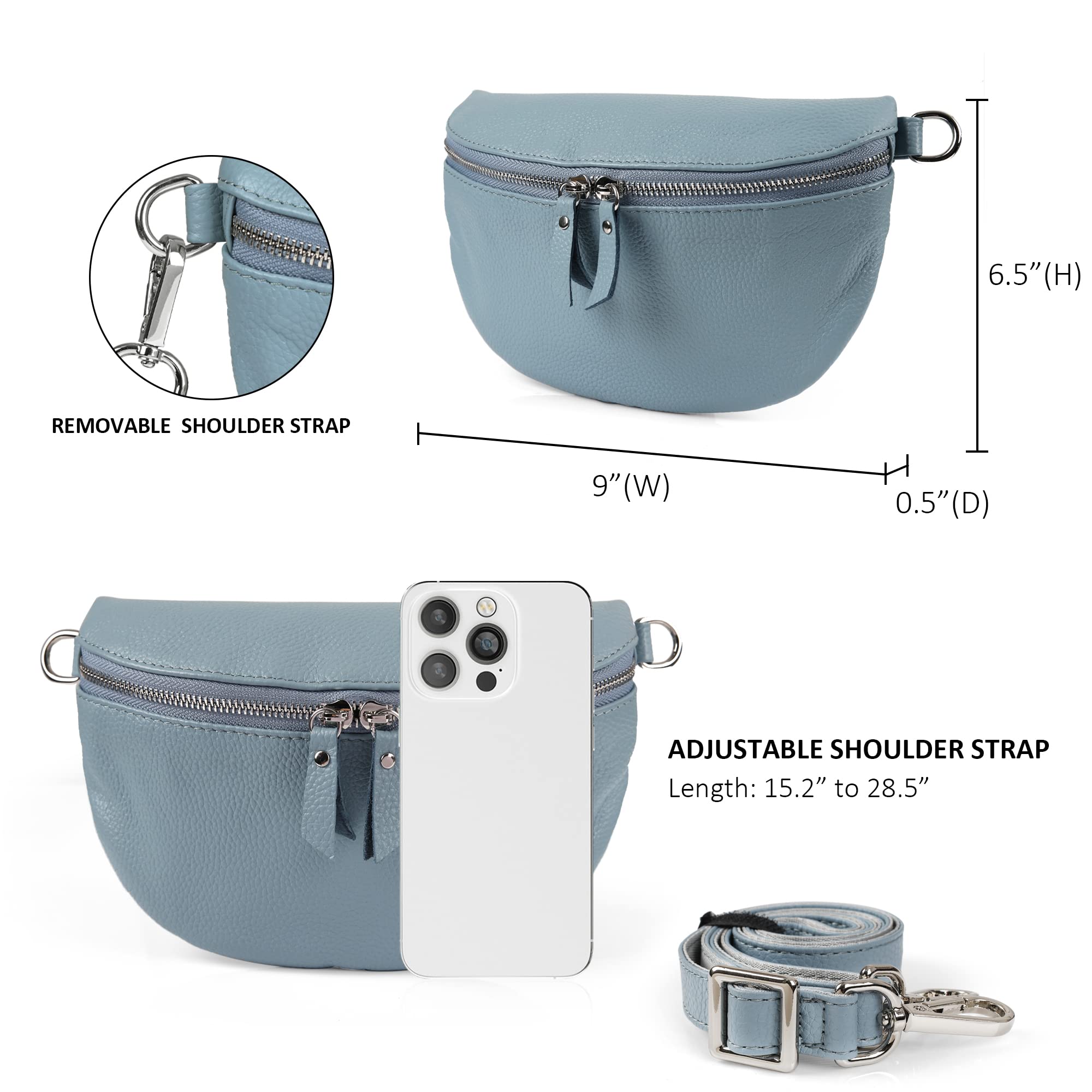 befen Small Genuine Leather Fanny Packs for Women, Cross Body Belt Bag Cell Phone Purse for Women Gift-Air Force Blue