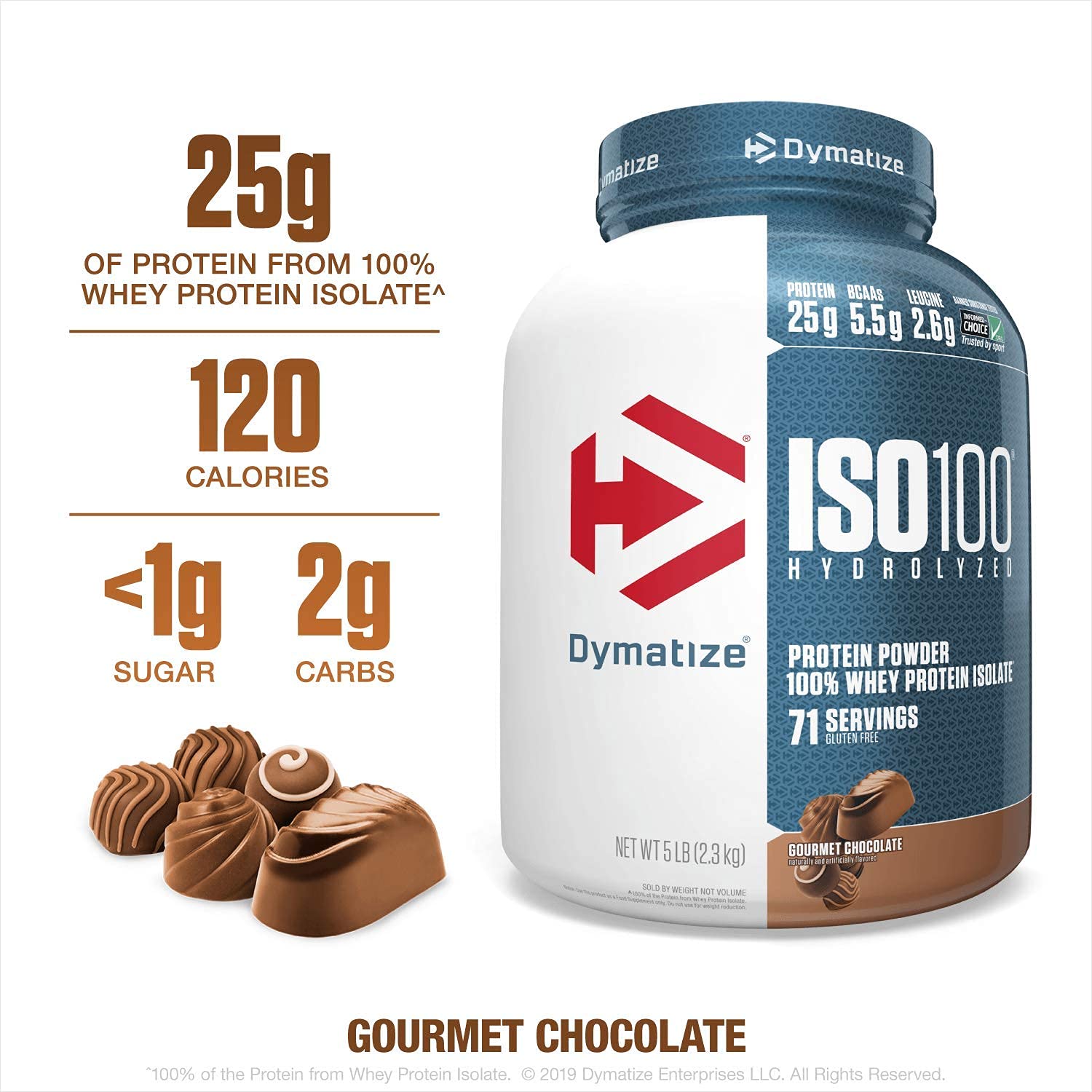 Dymatize Nutrition ISO 100, Whey Protein Powder, Gourmet Chocolate, 5 Pound