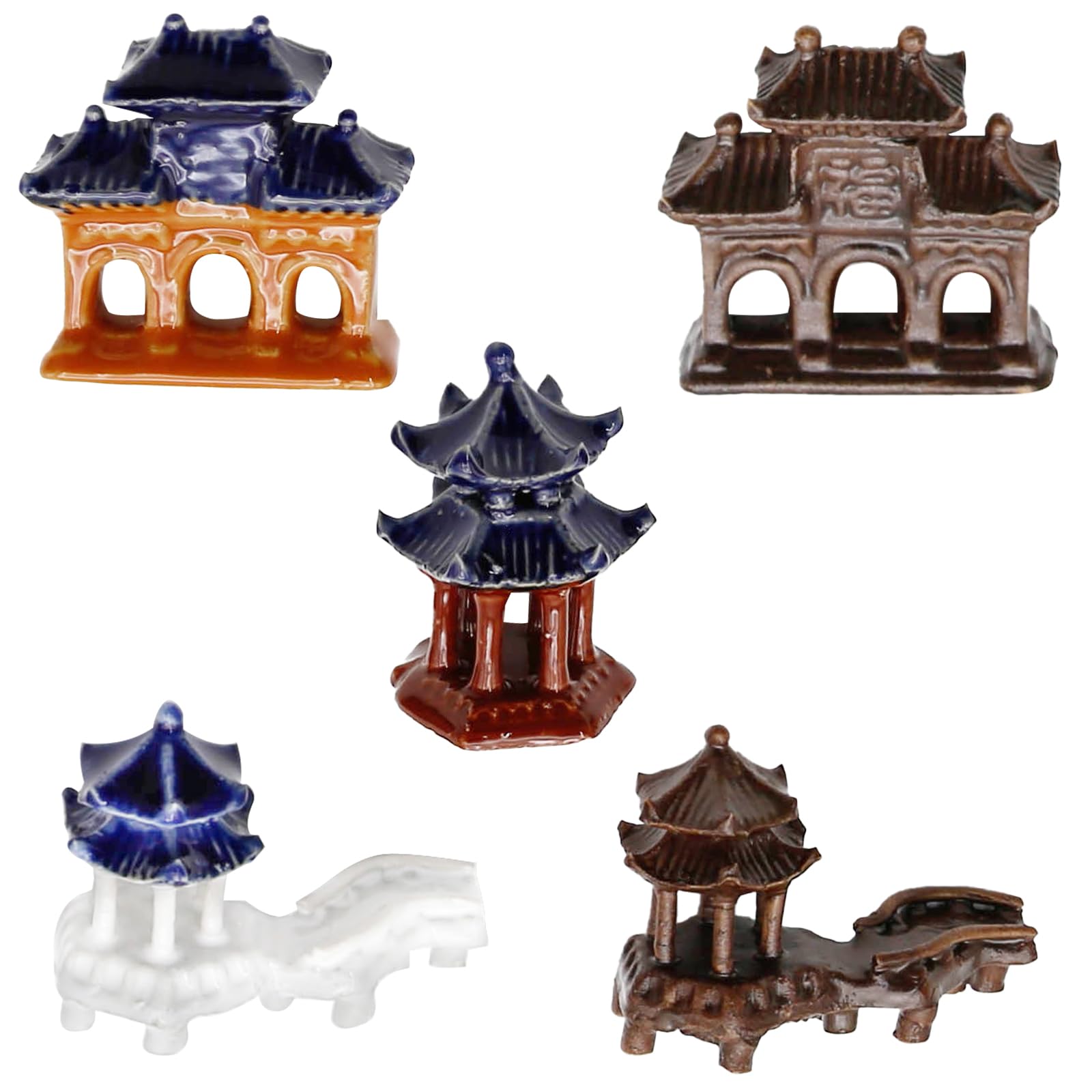 Hoypeyfiy 5Pcs Pagoda Statue Kit,Micro Landscape Ceramic Ornaments,for Miniature Garden Accessories,Decoration of Aquarium,Fish Tank Landscaping,Bonsai Decoration