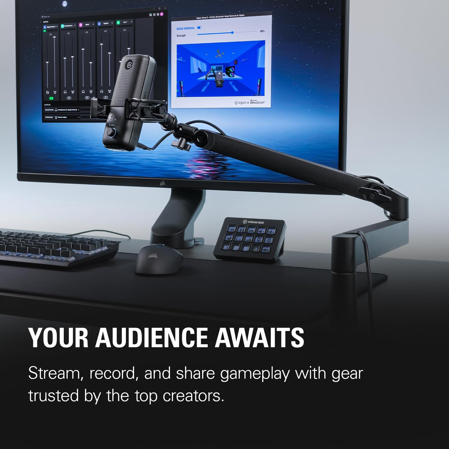 Elgato Wave:3 Microphone with Mic Arm Low Profile, Fully Adjustable with Cable Management Channel, perfect for Podcast, Streaming, Gaming, Home Office, Free Mixer Software, Plug & Play for Mac, PC