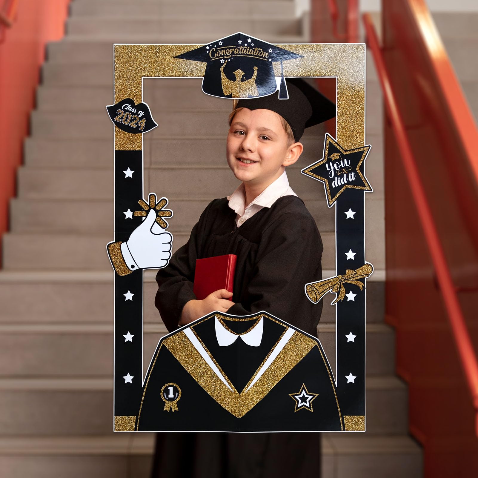 2024 Graduation Photo Props Frame Black and Gold Large Size High School College Graduation Selfie Favors Decorations Party Supplies