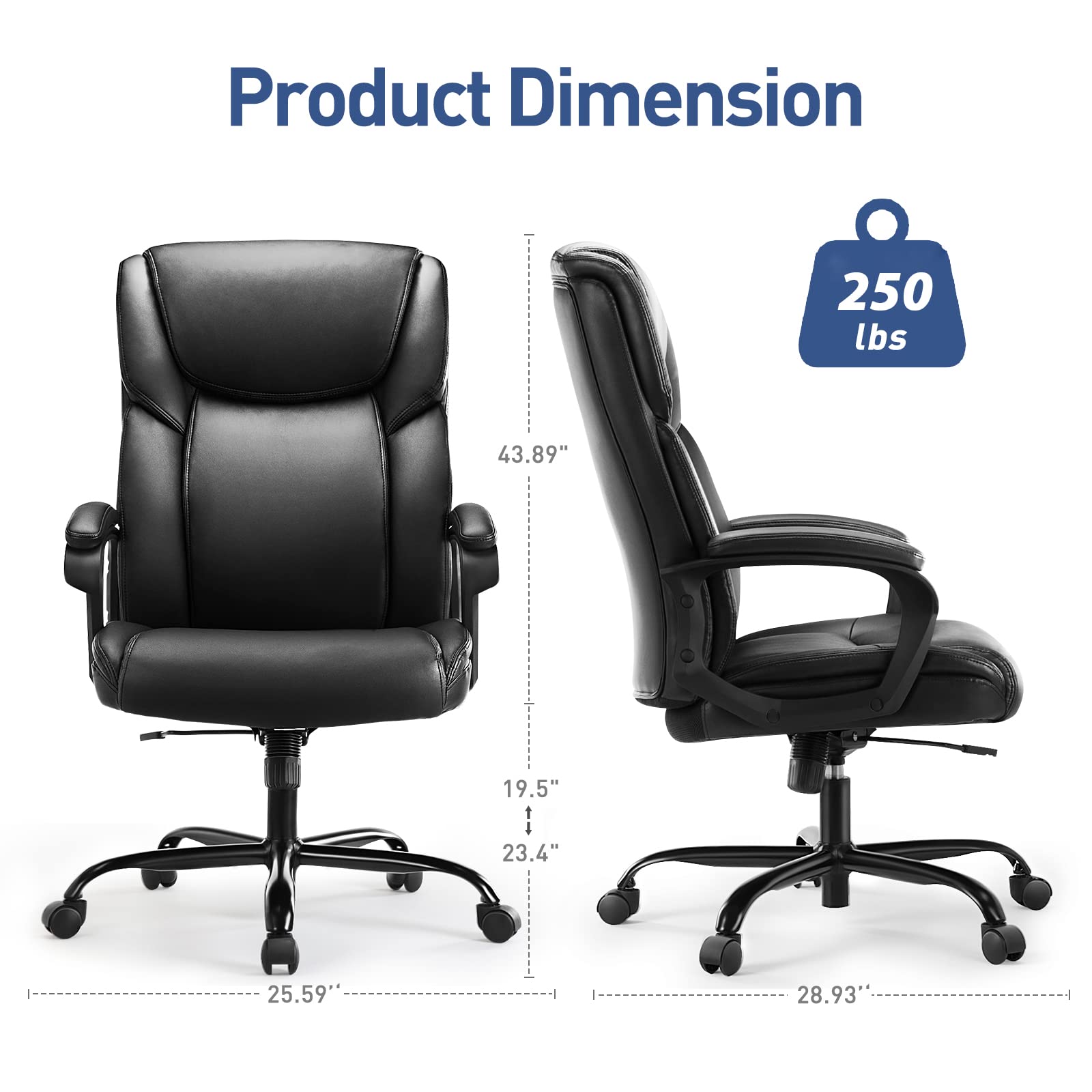 OLIXIS Office Chair,Desk Chair Executive Office Chair High Back Home Office Desk Chairs Soft Armrest,Height Adjustable Ergonomic Computer Chair Lumbar Support,Big Tall Bonded Leather Chair Black