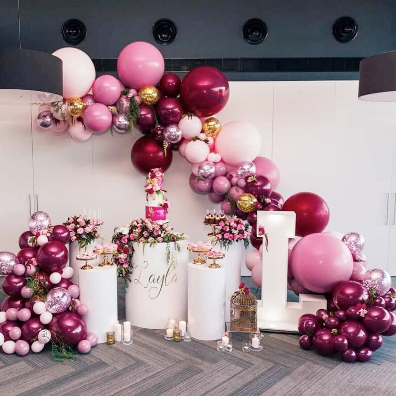 PartyWoo 140 pcs Burgundy and Pink Balloon Garland Kit, Balloons, White Balloons Pastel for as Birthday Decorations, Baby Shower Wedding Decorations