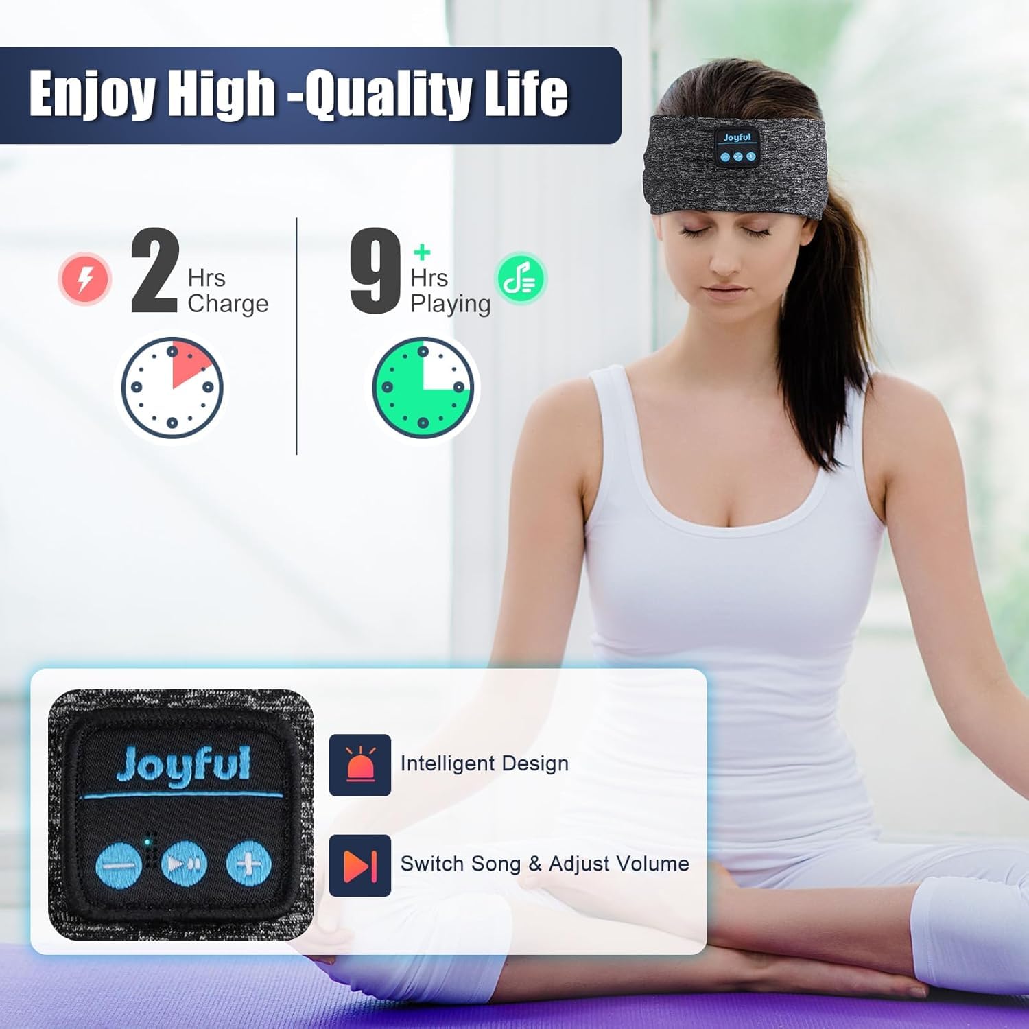 Sleep Headphones Bluetooth 5.3 Headband, Sports Wireless Earphones Sweat Resistant Earbuds with Ultra-Thin HD Stereo Speakers, Sleep Mask for Running,Workout, Yoga,Insomnia,Travel Cool Gadgets Gifts