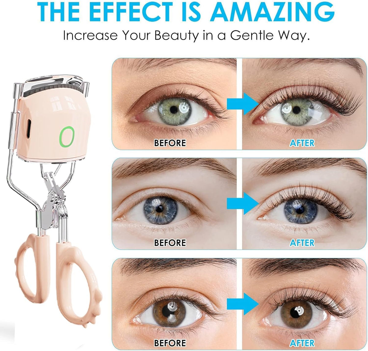 Heated Eyelash Curler with Comb,Lash Lift Heated Lash Curler,C Curl Lash Curler,2 Heating Modes Rechargeable Portable Eyelash Curler,3 Packs Eyelash Curler Kit (Pink)