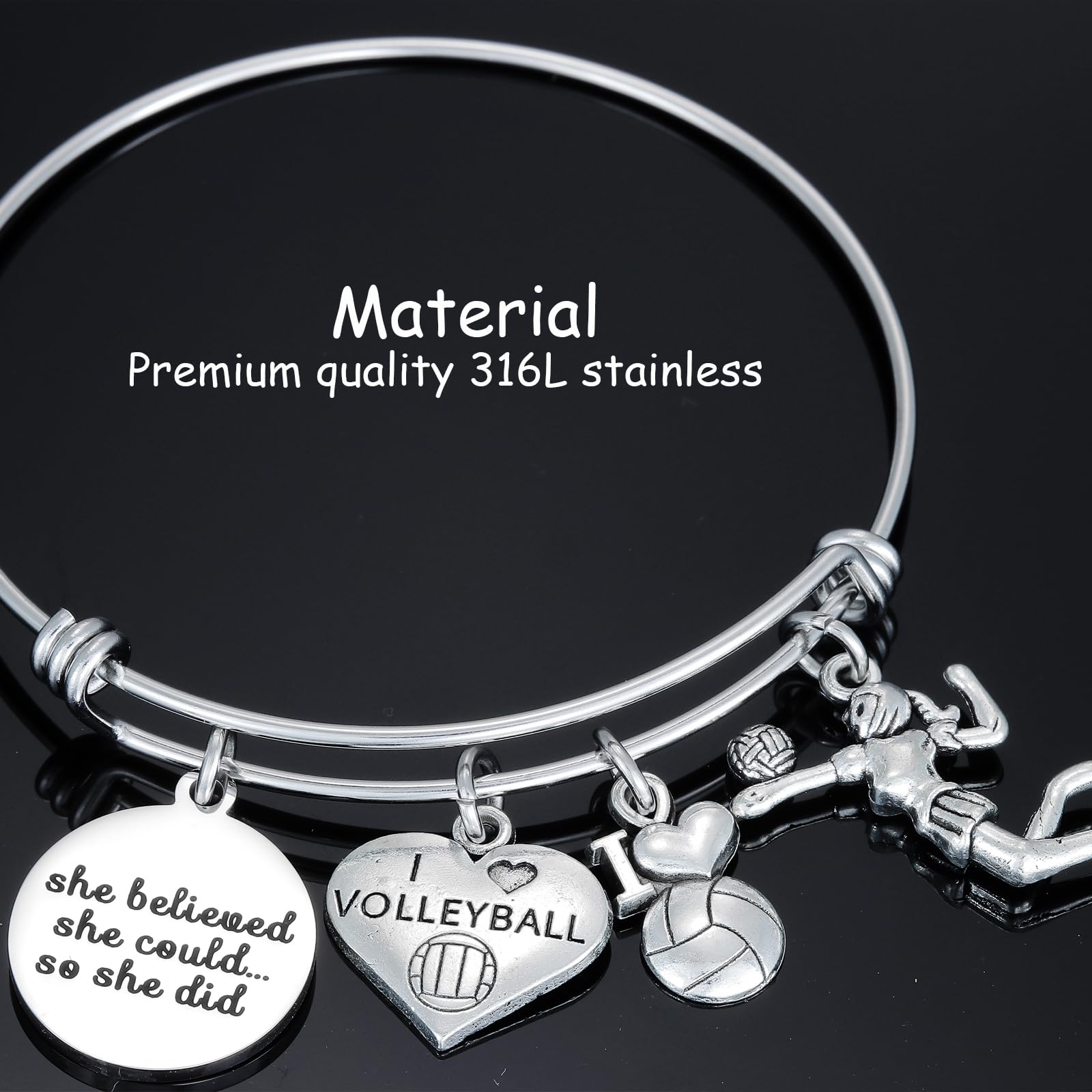 Kivosliviz Volleyball Charm Bangle Bracelet Volleyball Inspirational Jewelry Volleyball Gifts for Female Volleyball Players